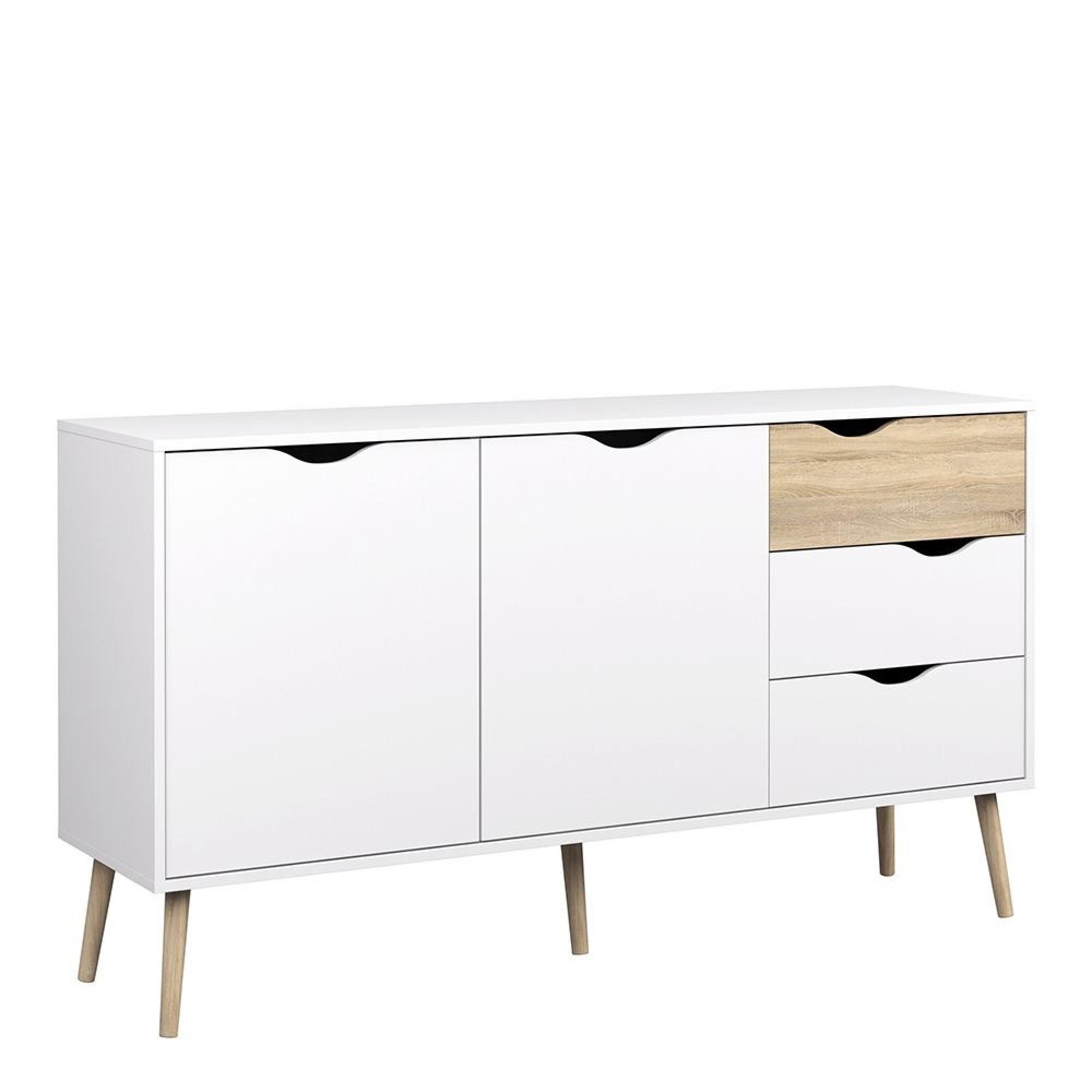 Oslo Sideboard - 2 Door - 3 Drawer - Medium - White and Oak
