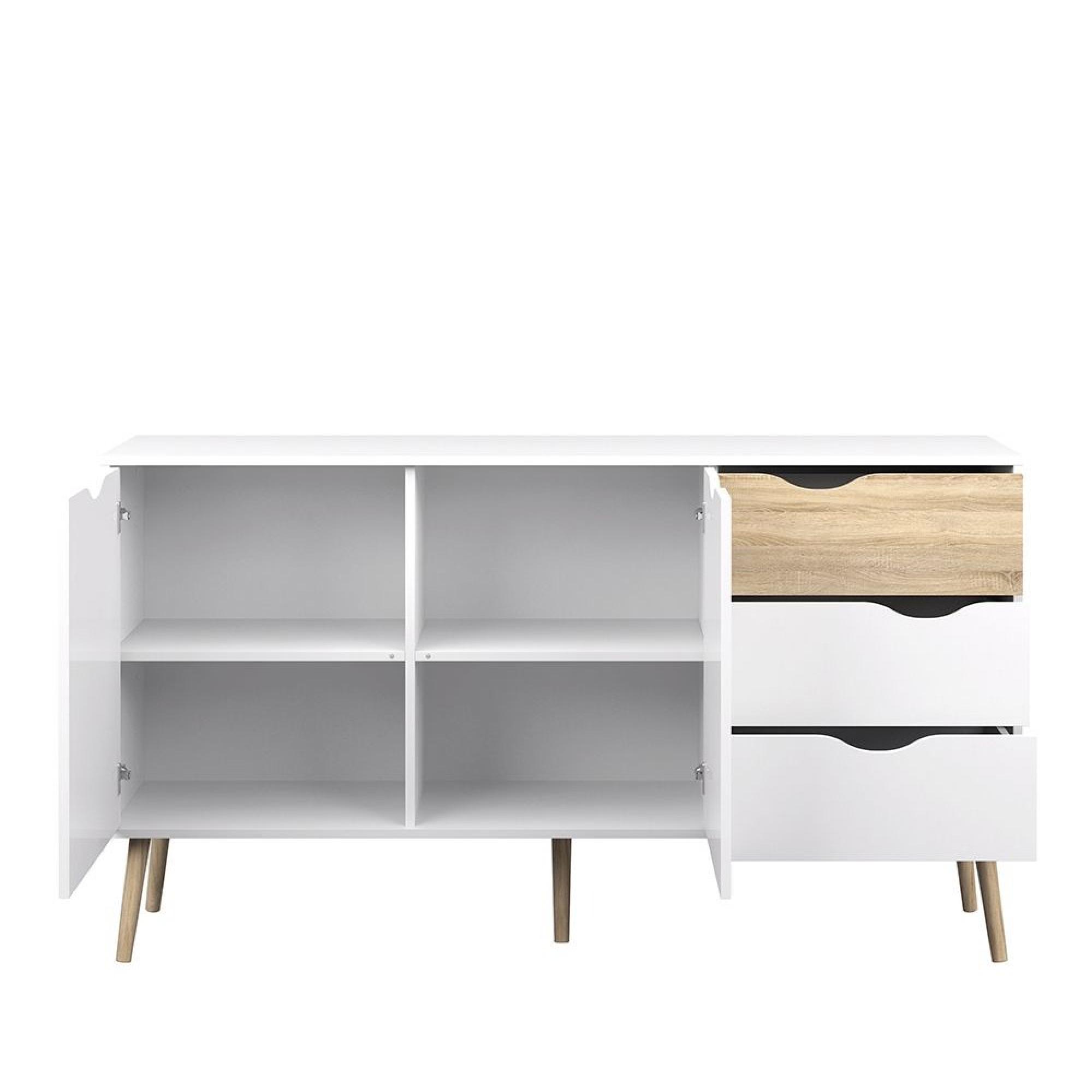 Oslo Sideboard - 2 Door - 3 Drawer - Medium - White and Oak