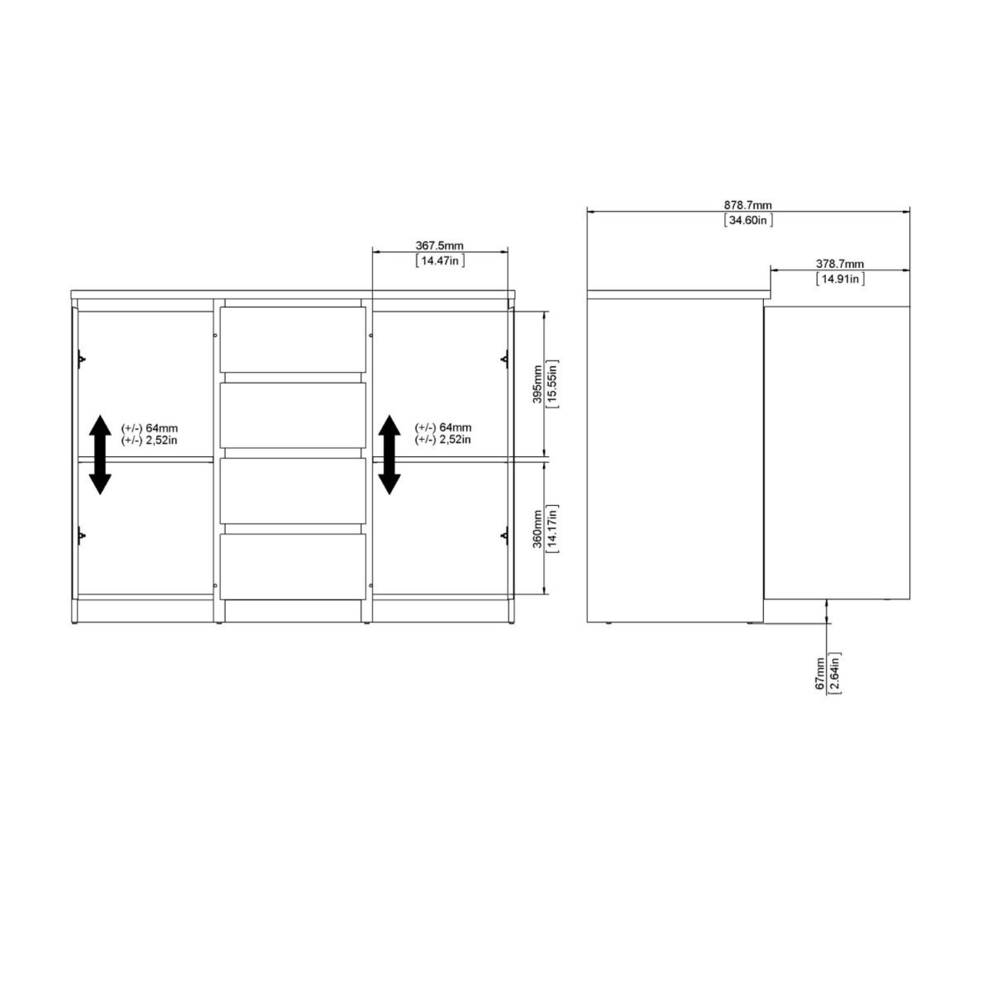 Naia Sideboard - 2 Door - 4 Drawer - Medium - Grey Concrete
