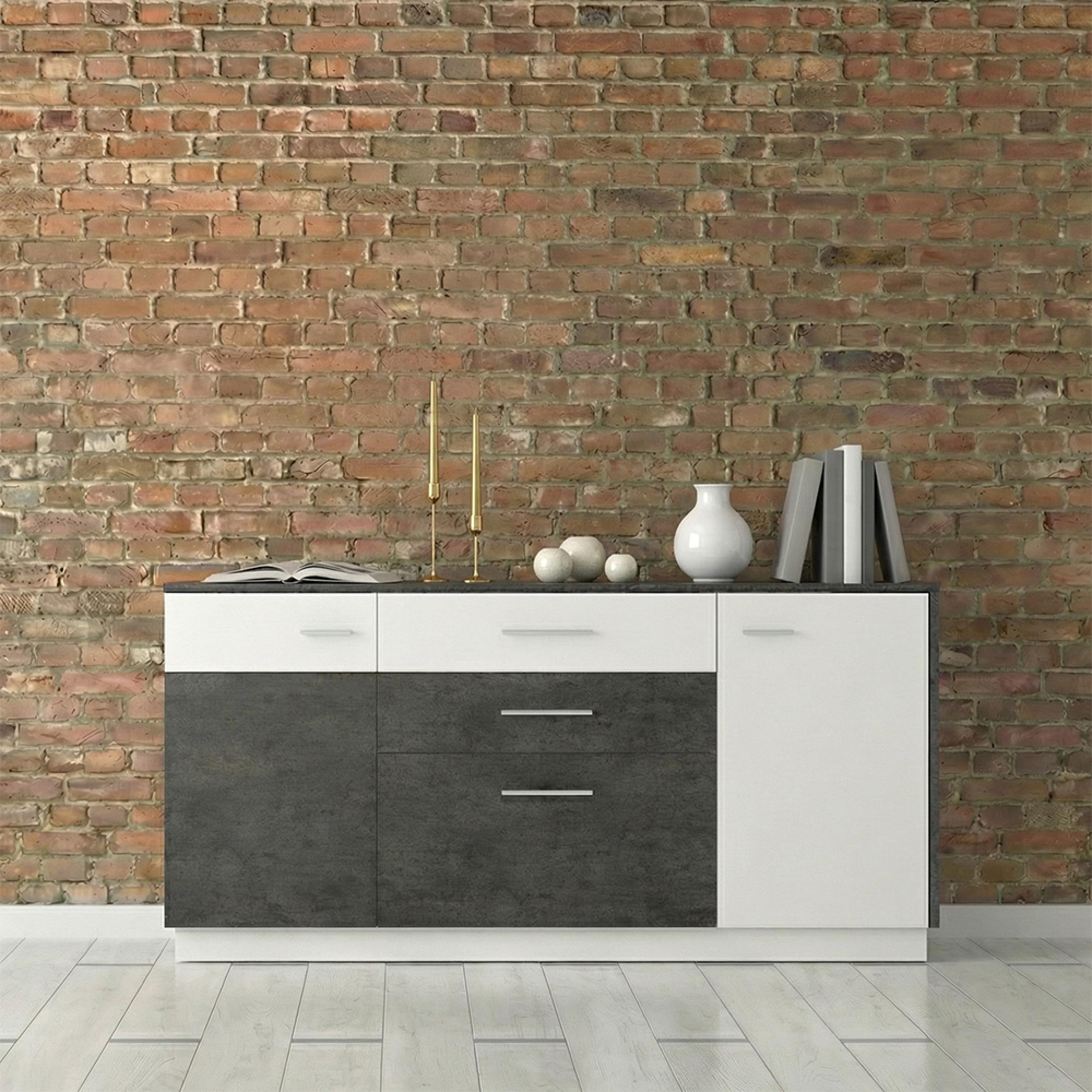 Zingaro Sideboard - 2 Door - 2 Drawer - Extra Large - Grey and White