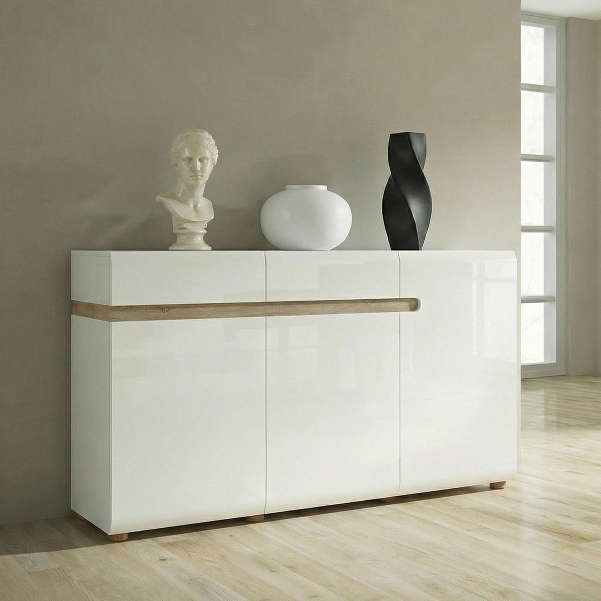 Chelsea Sideboard - 3 Door - 2 Drawer - Large - White High Gloss