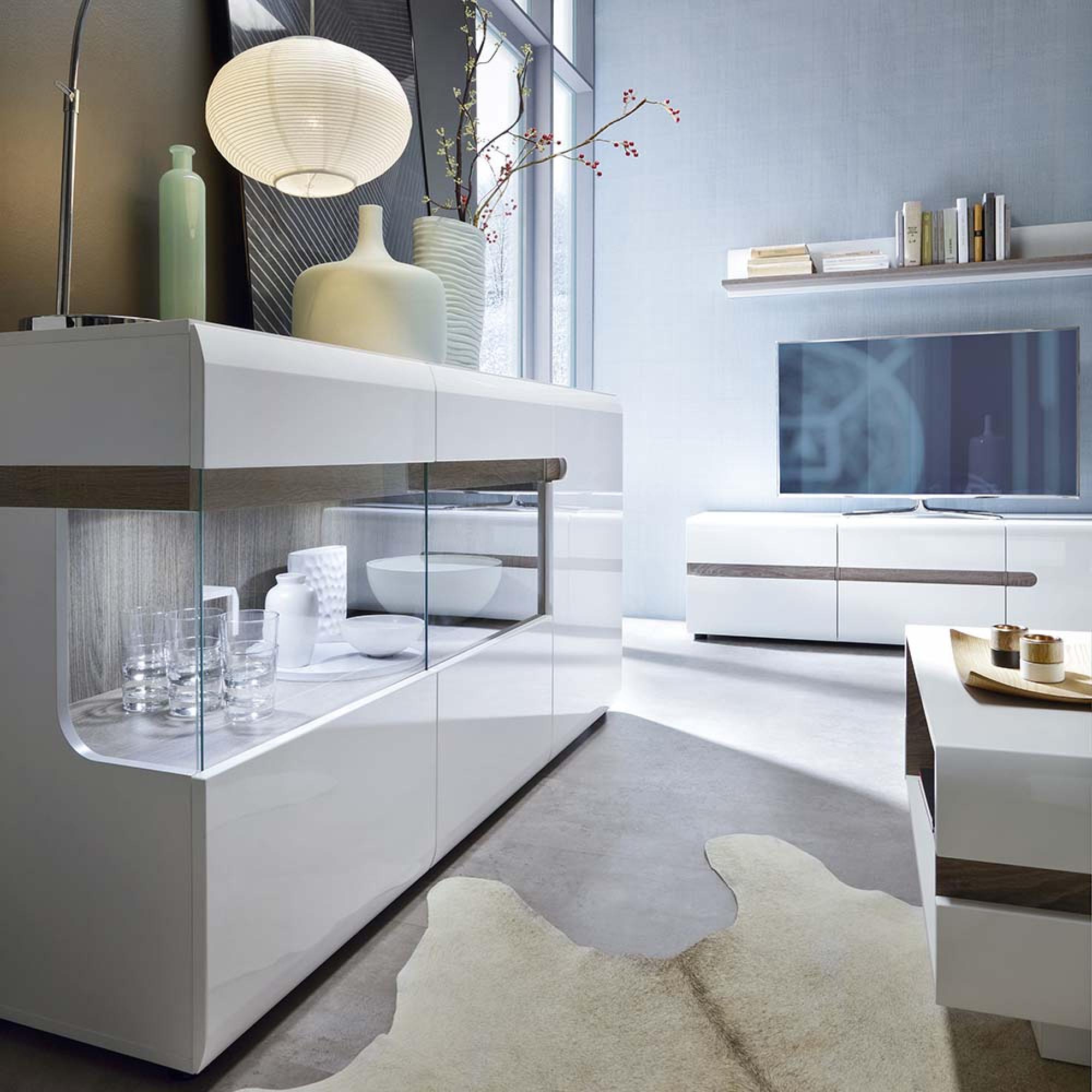 Chelsea Sideboard - 3 Door - Large - Glazed - White Gloss