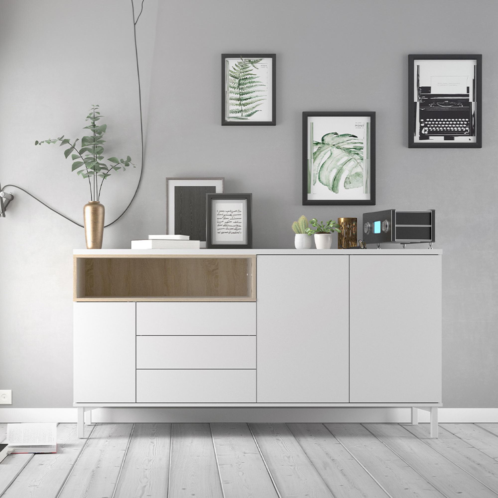 Roomers Sideboard - 3 Door - 3 Drawer - Large - White