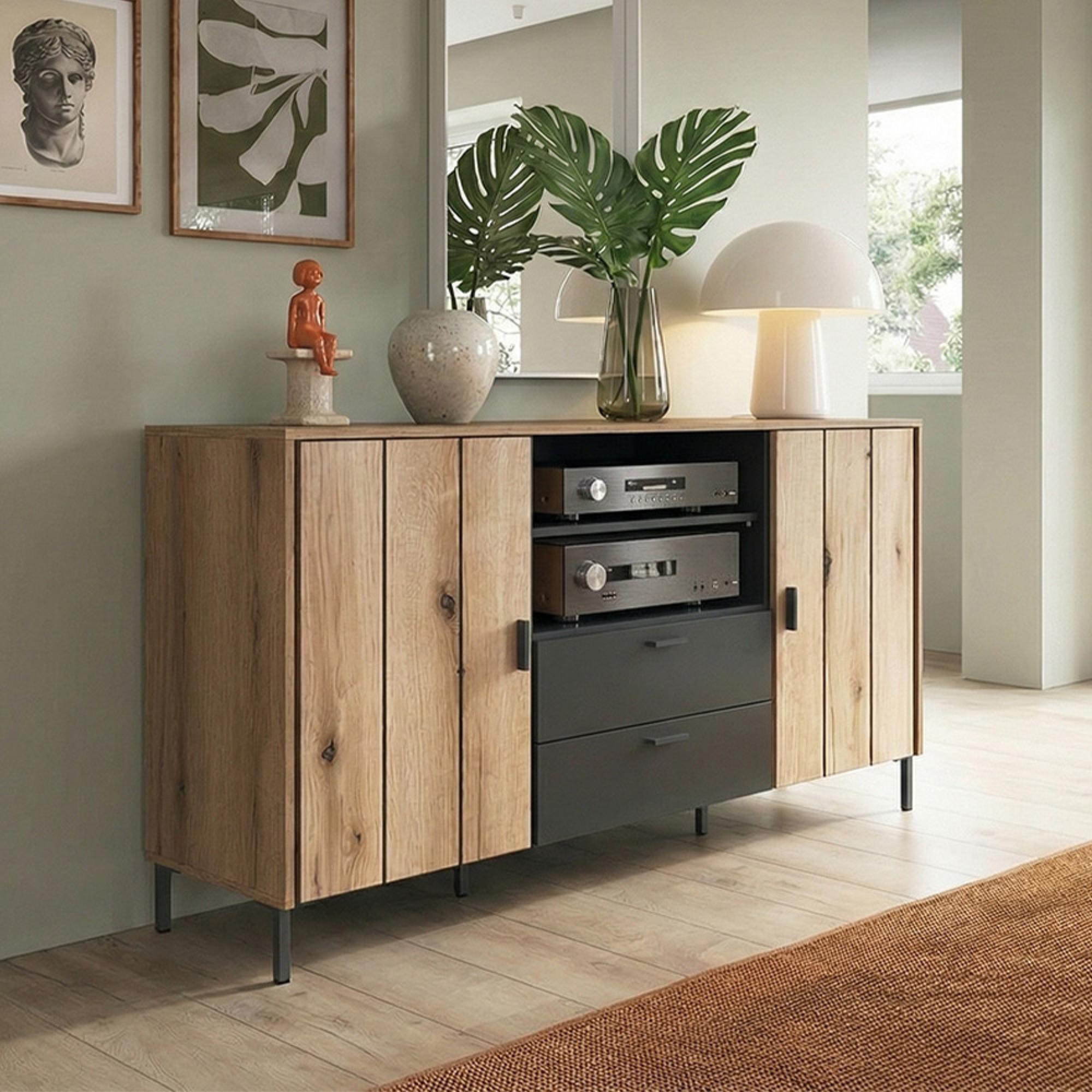 Barcelona Sideboard - 2 Door - 3 Drawer - Black