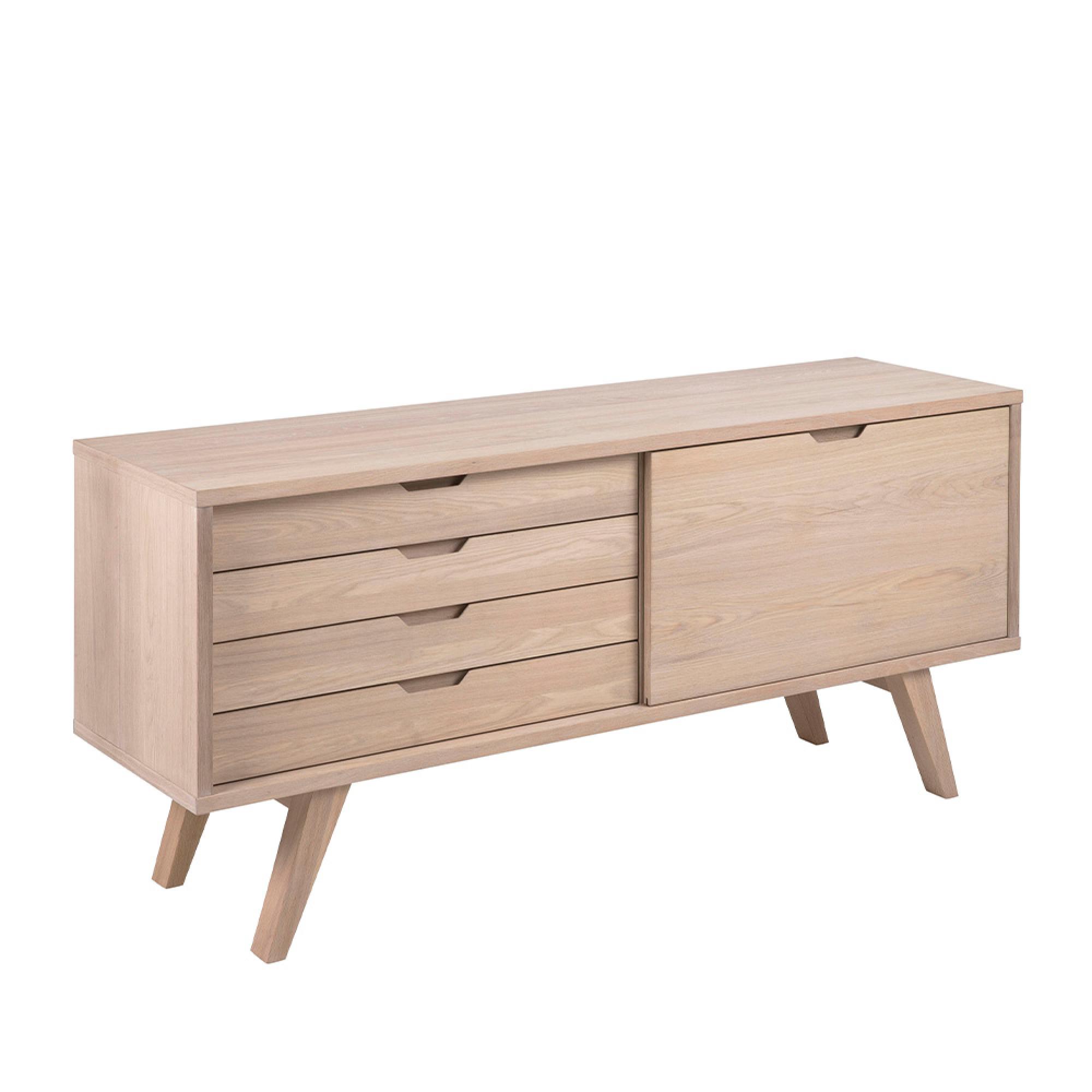 A-Line Sideboard - 1 Door - 4 Drawer - Medium - White Oak