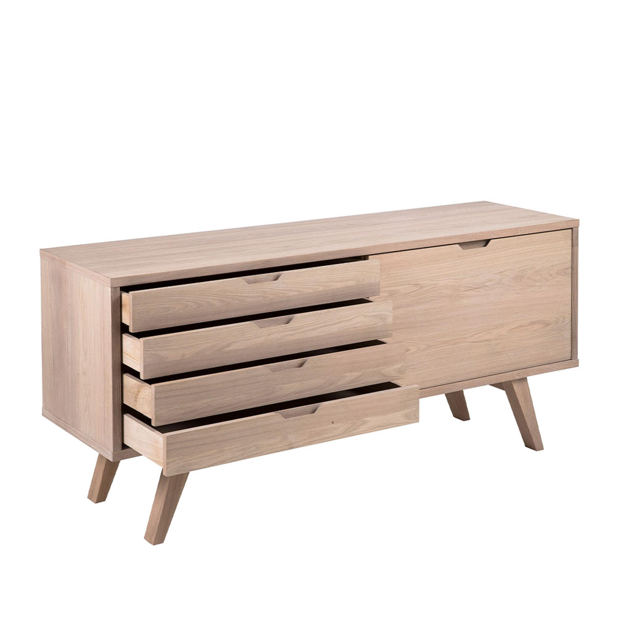 A-Line Sideboard - 1 Door - 4 Drawer - Medium - White Oak