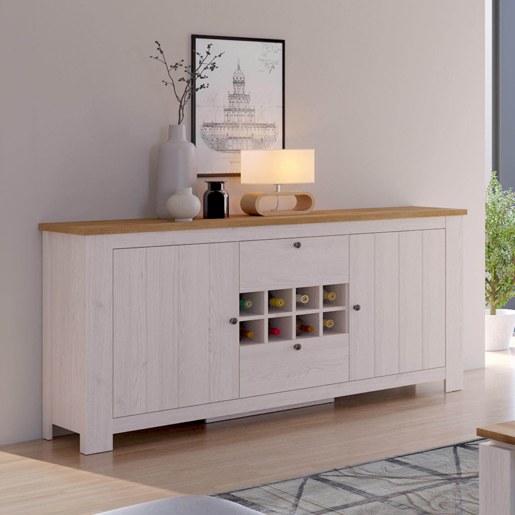 Celesto Sideboard - 2 Door - 2 Drawer - Large - Wine Rack - White
