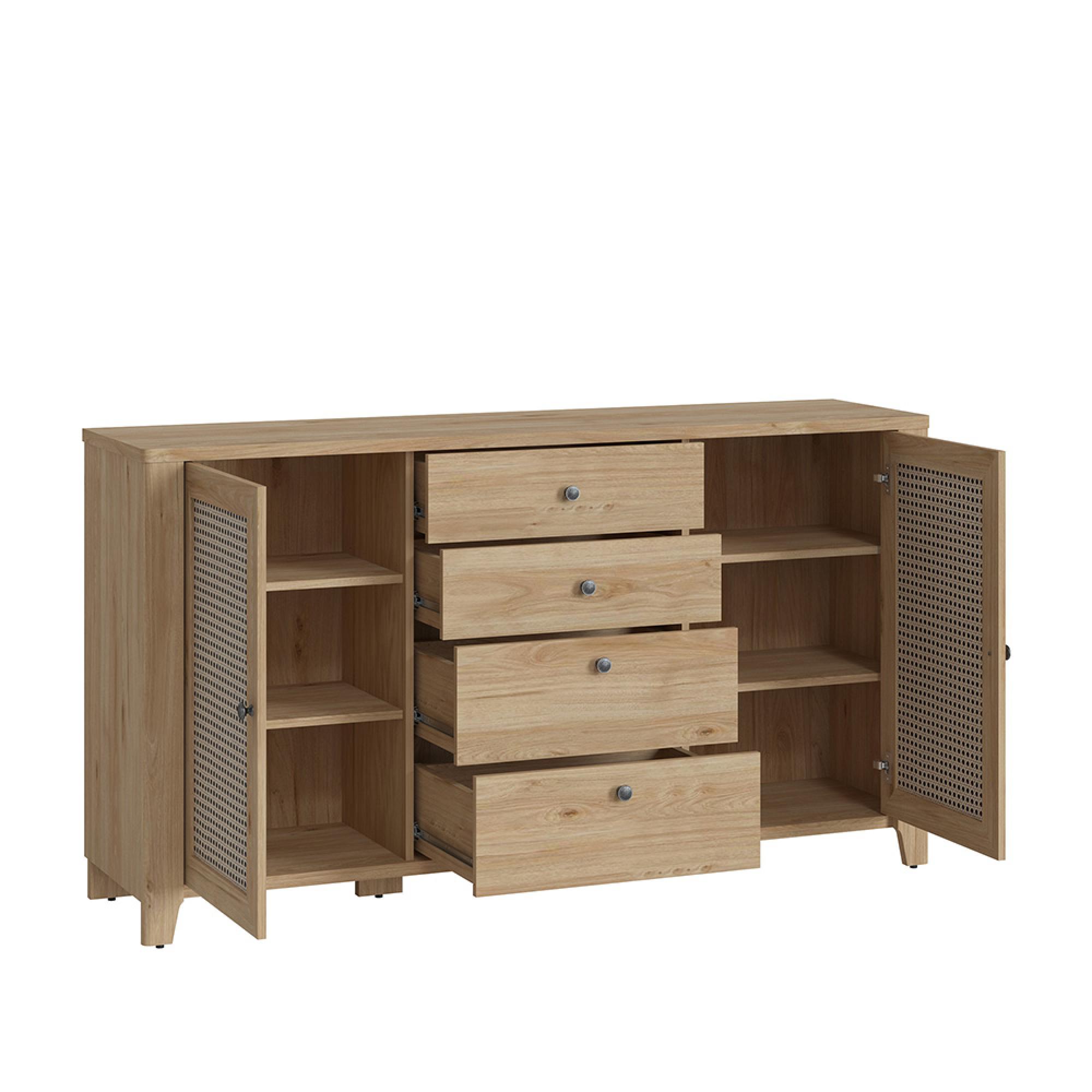 Cestino Sideboard - 2 Door - 4 Drawer - Large - Oak and Rattan