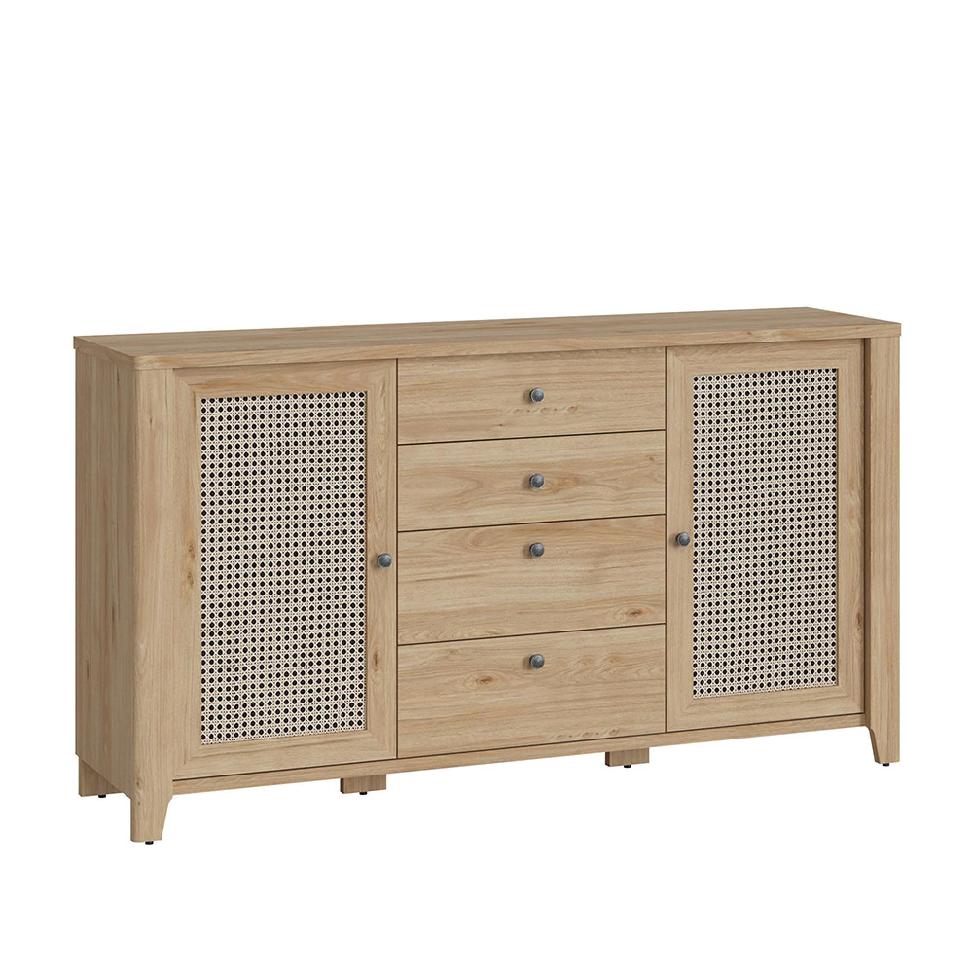 Cestino Sideboard - 2 Door - 4 Drawer - Large - Oak and Rattan