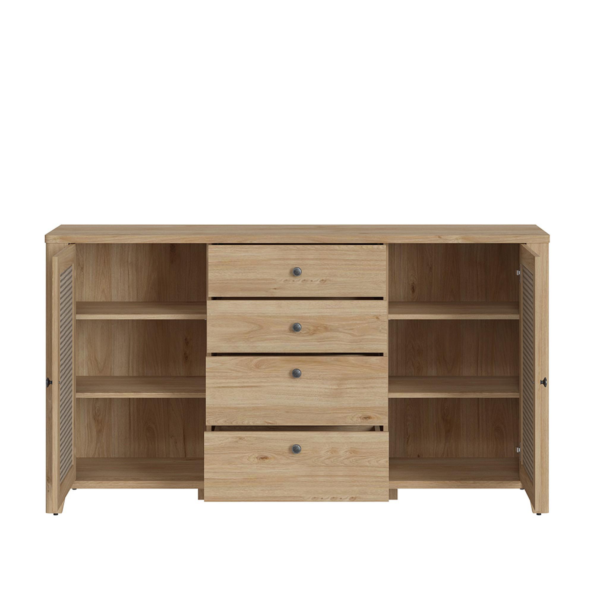 Cestino Sideboard - 2 Door - 4 Drawer - Large - Oak and Rattan