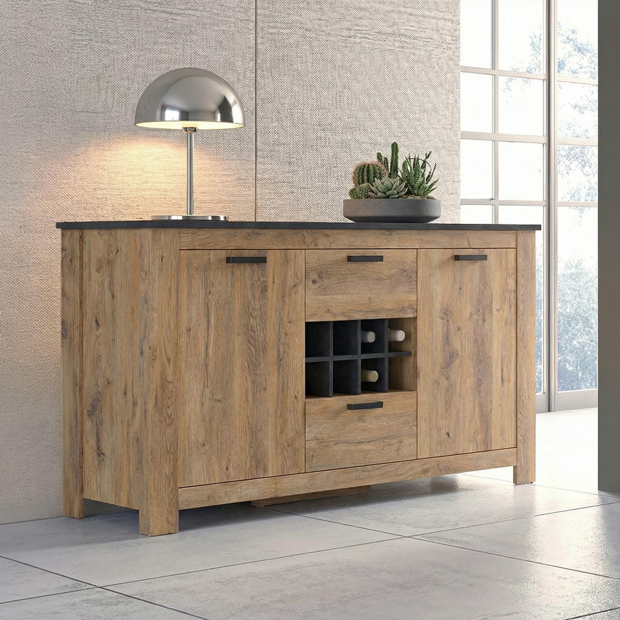 Rapallo Sideboard - 2 Door - 2 Drawer - Large - Wine Rack - Oak