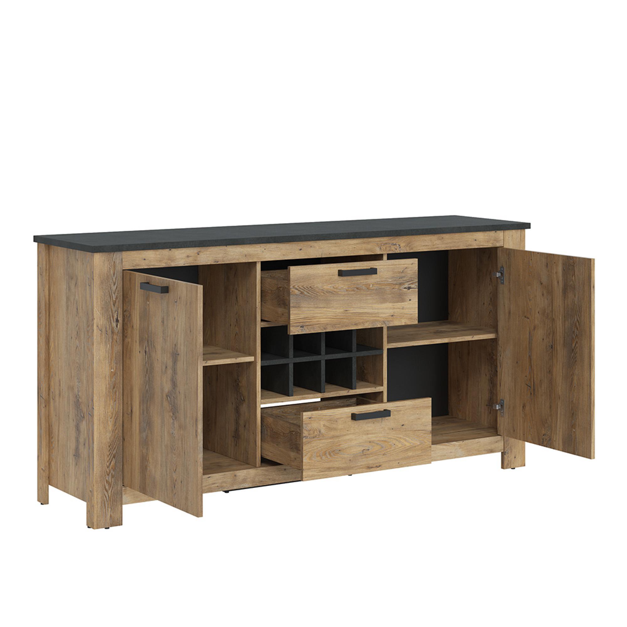 Rapallo Sideboard - 2 Door - 2 Drawer - Large - Wine Rack - Oak