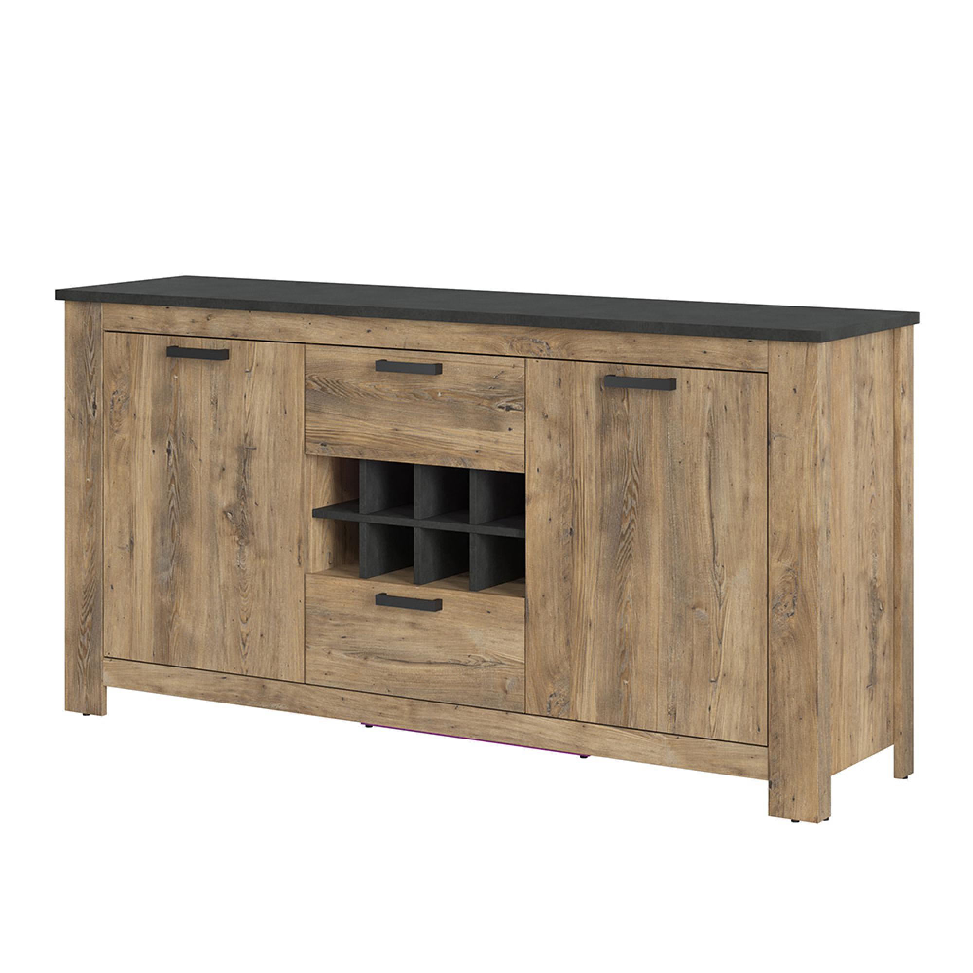 Rapallo Sideboard - 2 Door - 2 Drawer - Large - Wine Rack - Oak