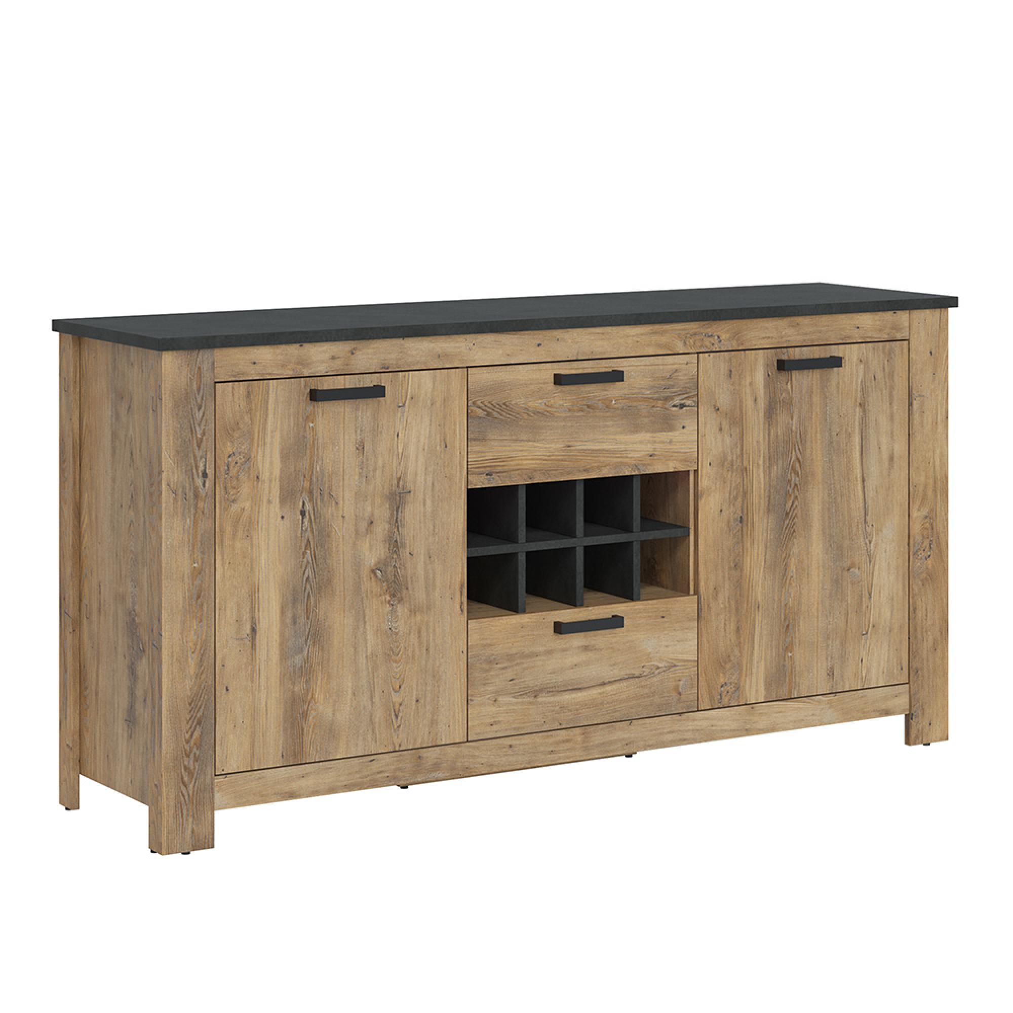 Rapallo Sideboard - 2 Door - 2 Drawer - Large - Wine Rack - Oak