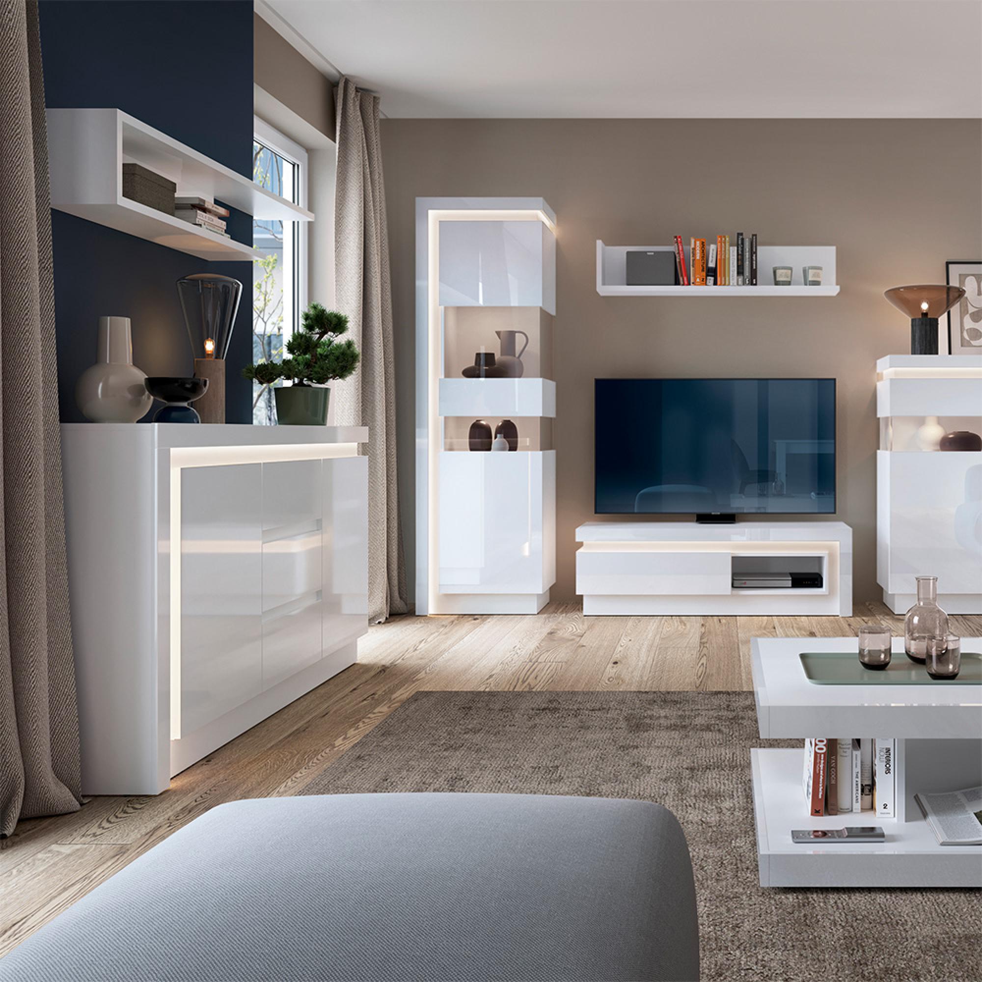 Lyon Sideboard - 2 Door - 3 Drawer - Medium - White High Gloss