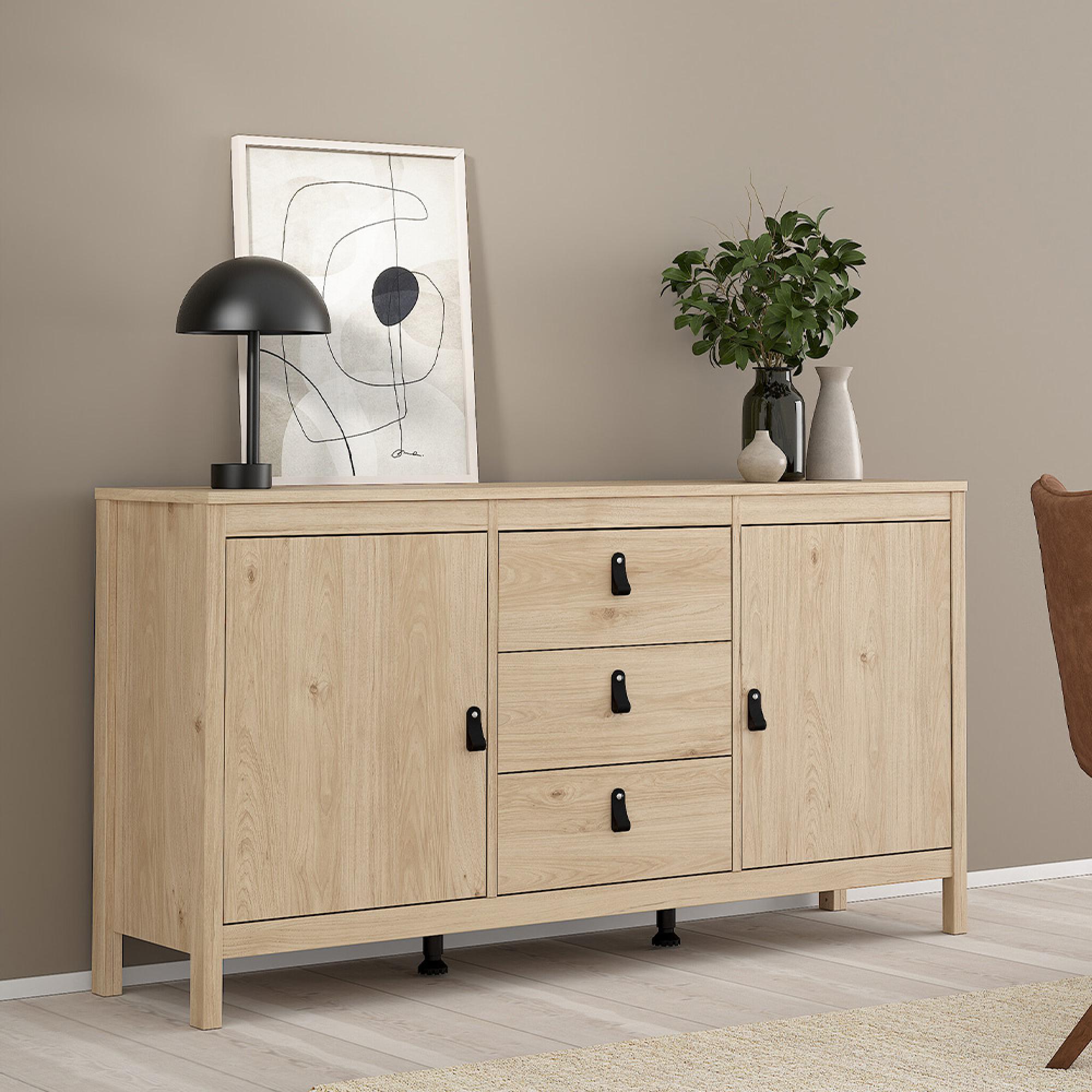 Barcelona Sideboard - 2 Door - 3 Drawer - Medium - Jackson Hickory Oak