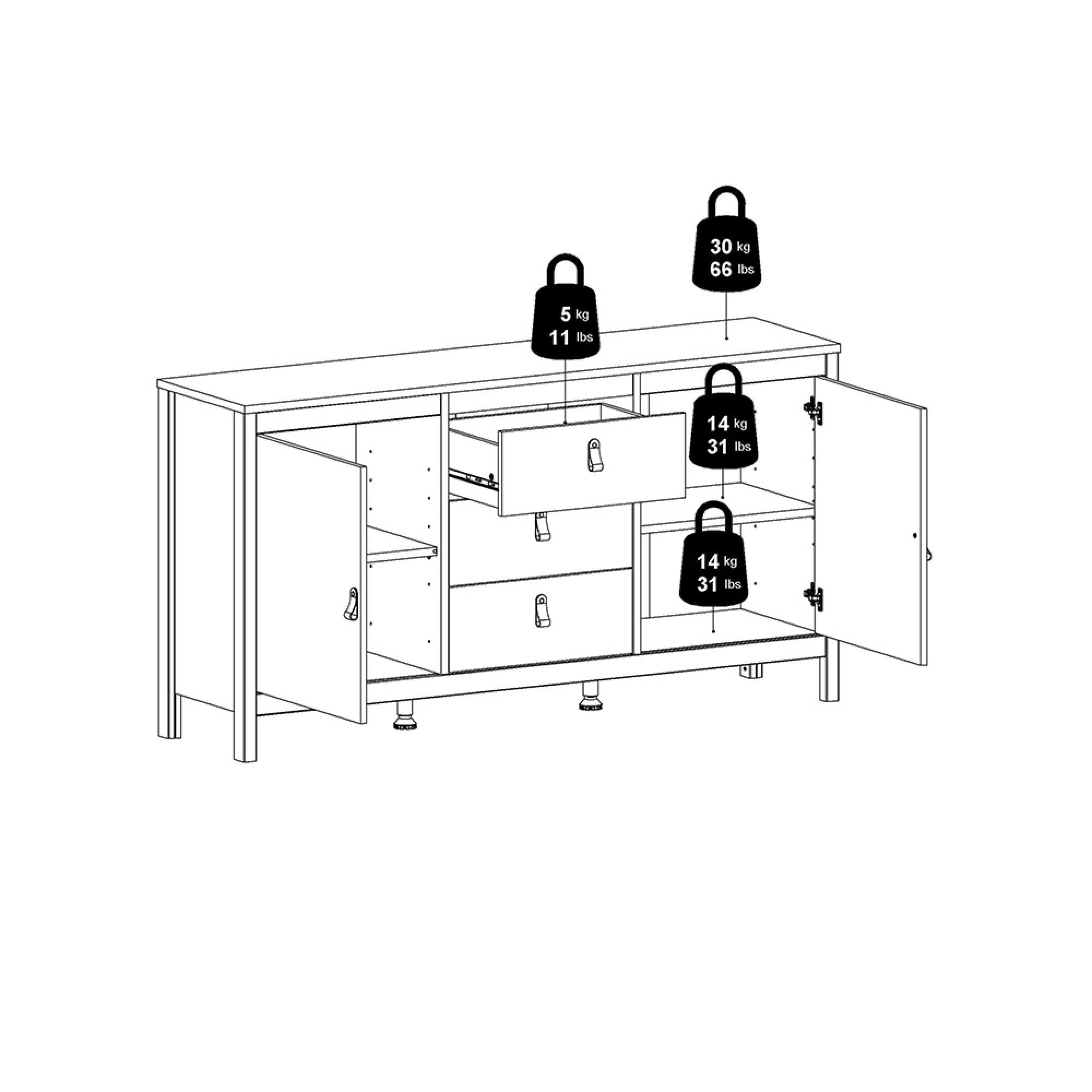 Barcelona Sideboard - 2 Door - 3 Drawer - Medium - Jackson Hickory Oak