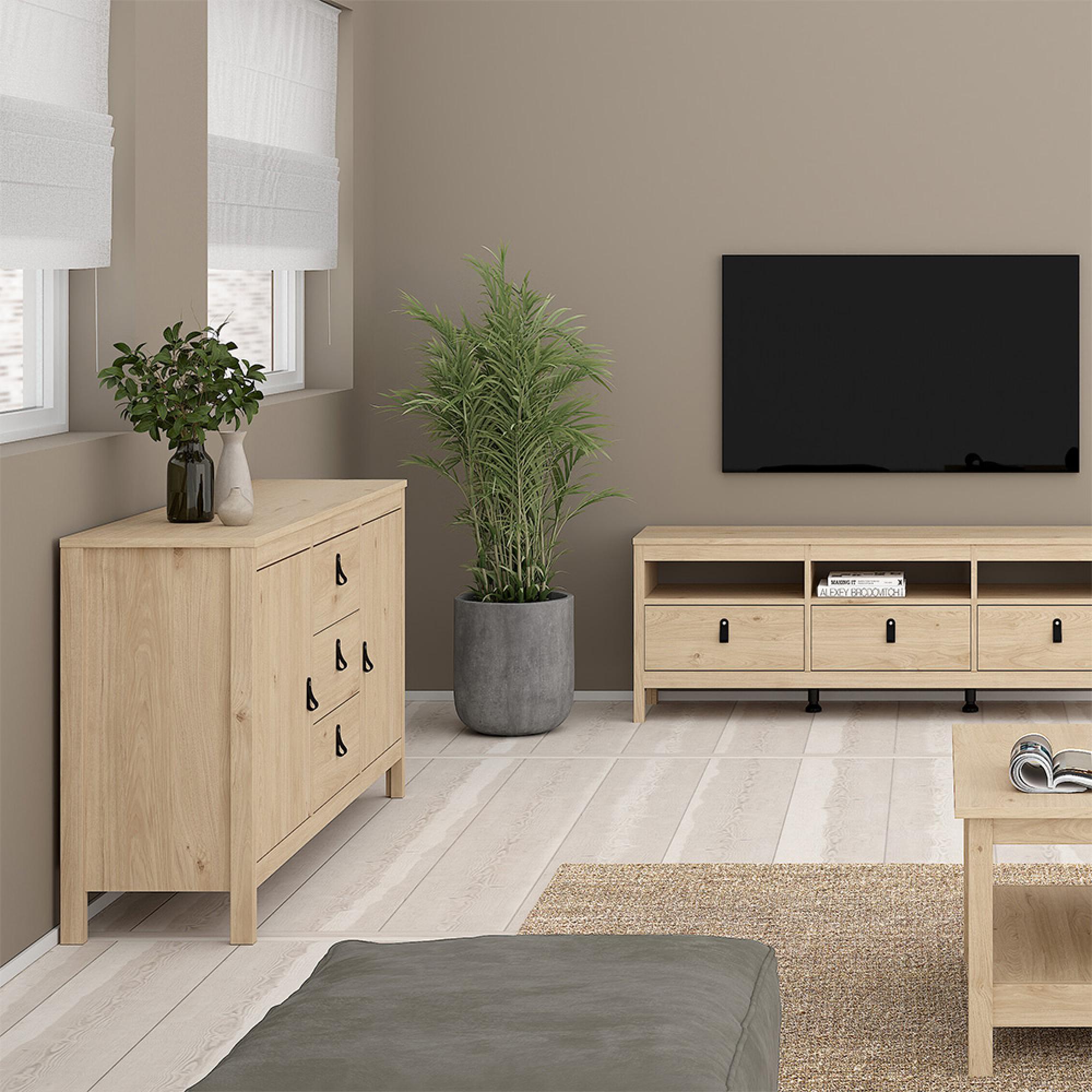Barcelona Sideboard - 2 Door - 3 Drawer - Medium - Jackson Hickory Oak