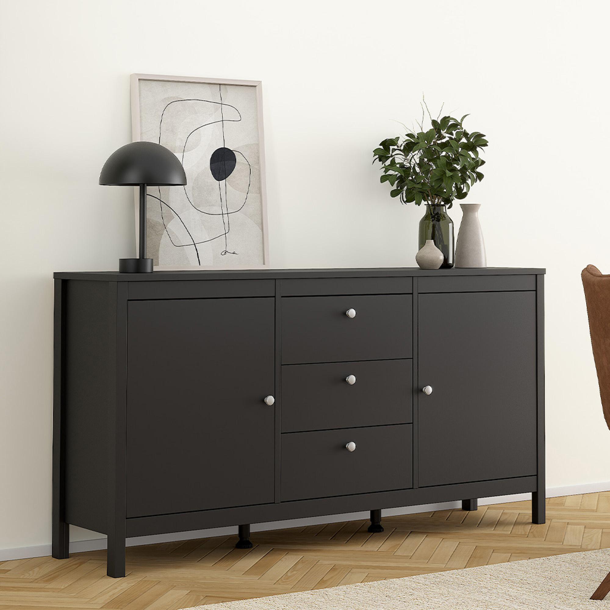Madrid Sideboard - 2 Door - 3 Drawer - Medium - Black