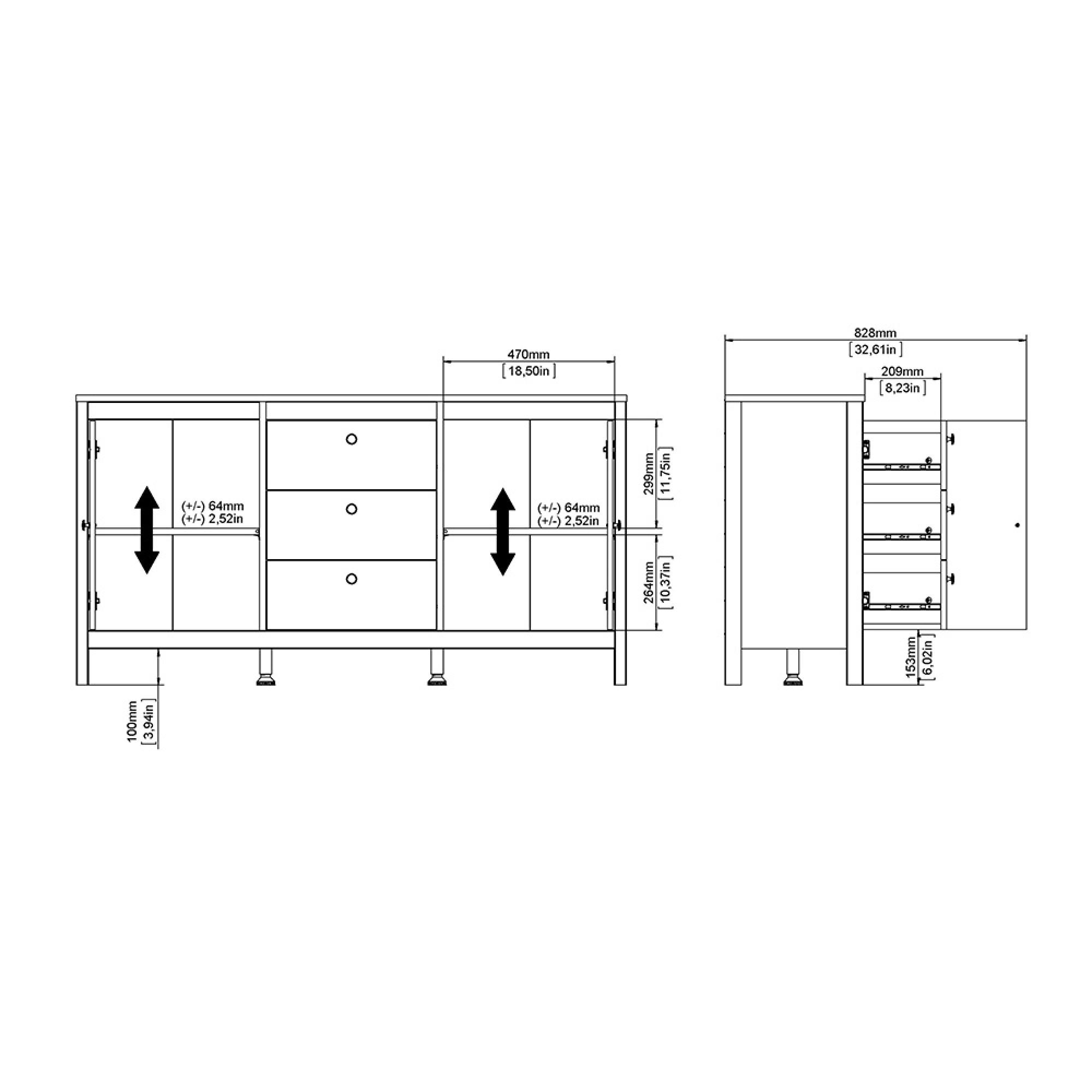 Madrid Sideboard - 2 Door - 3 Drawer - Medium - Jackson Hickory Oak