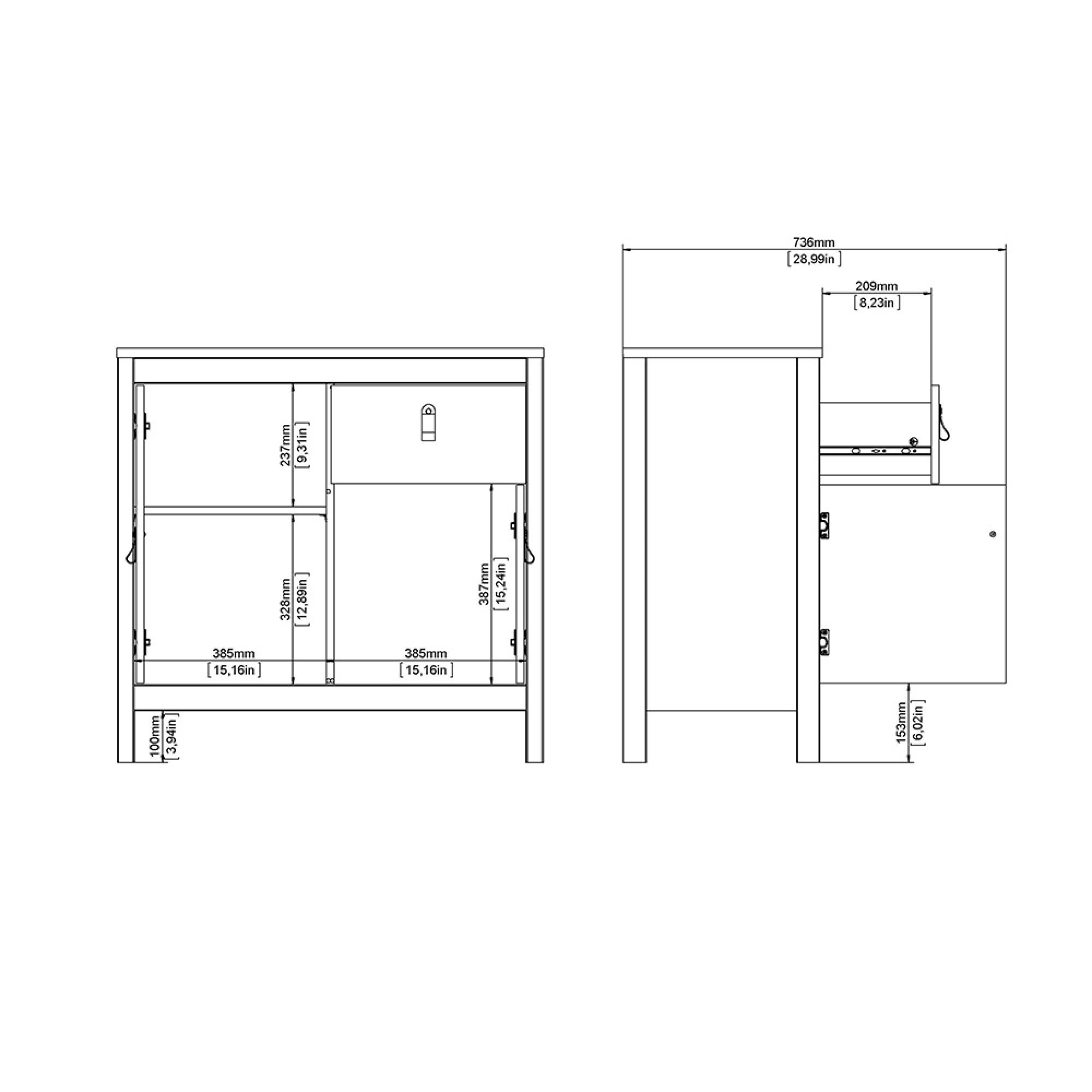 Madrid Sideboard - 2 Door - 1 Drawer - Small - White