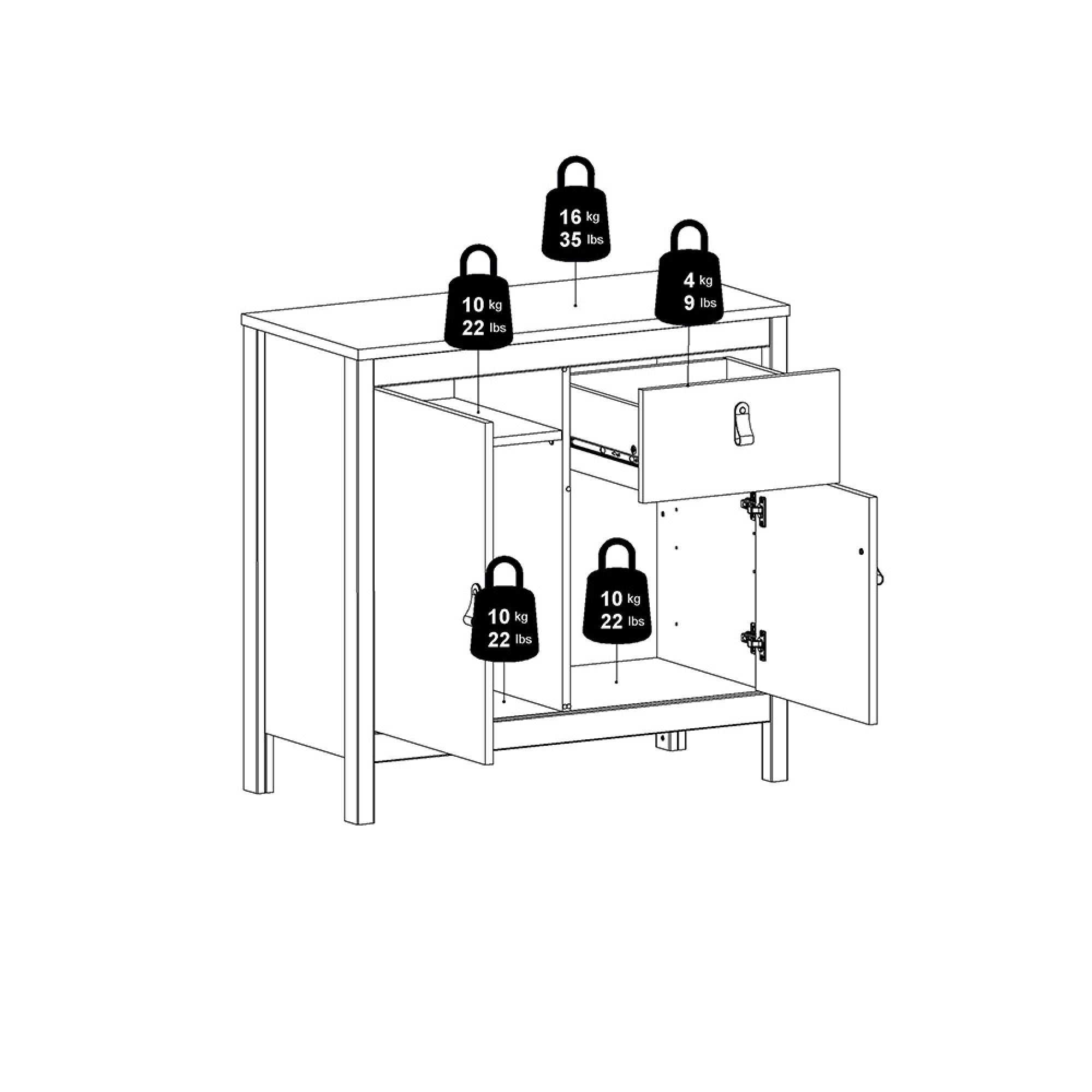 Madrid Sideboard - 2 Door - 1 Drawer - Small - White