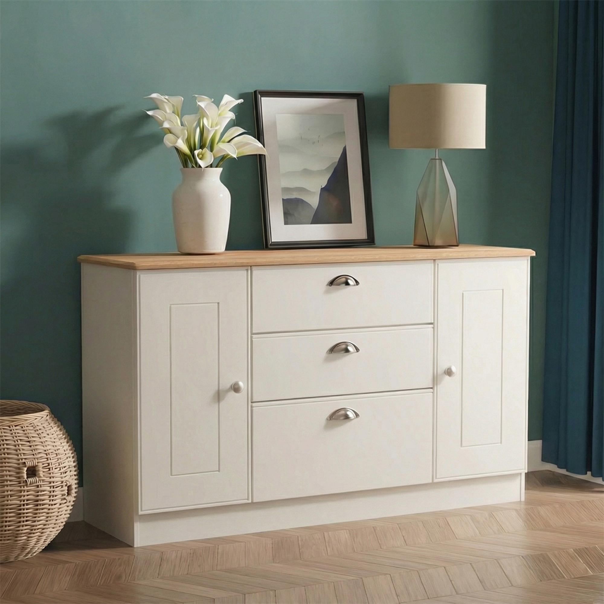 Victoria Sideboard - Medium - 2 Door - Grey and Riviera Oak