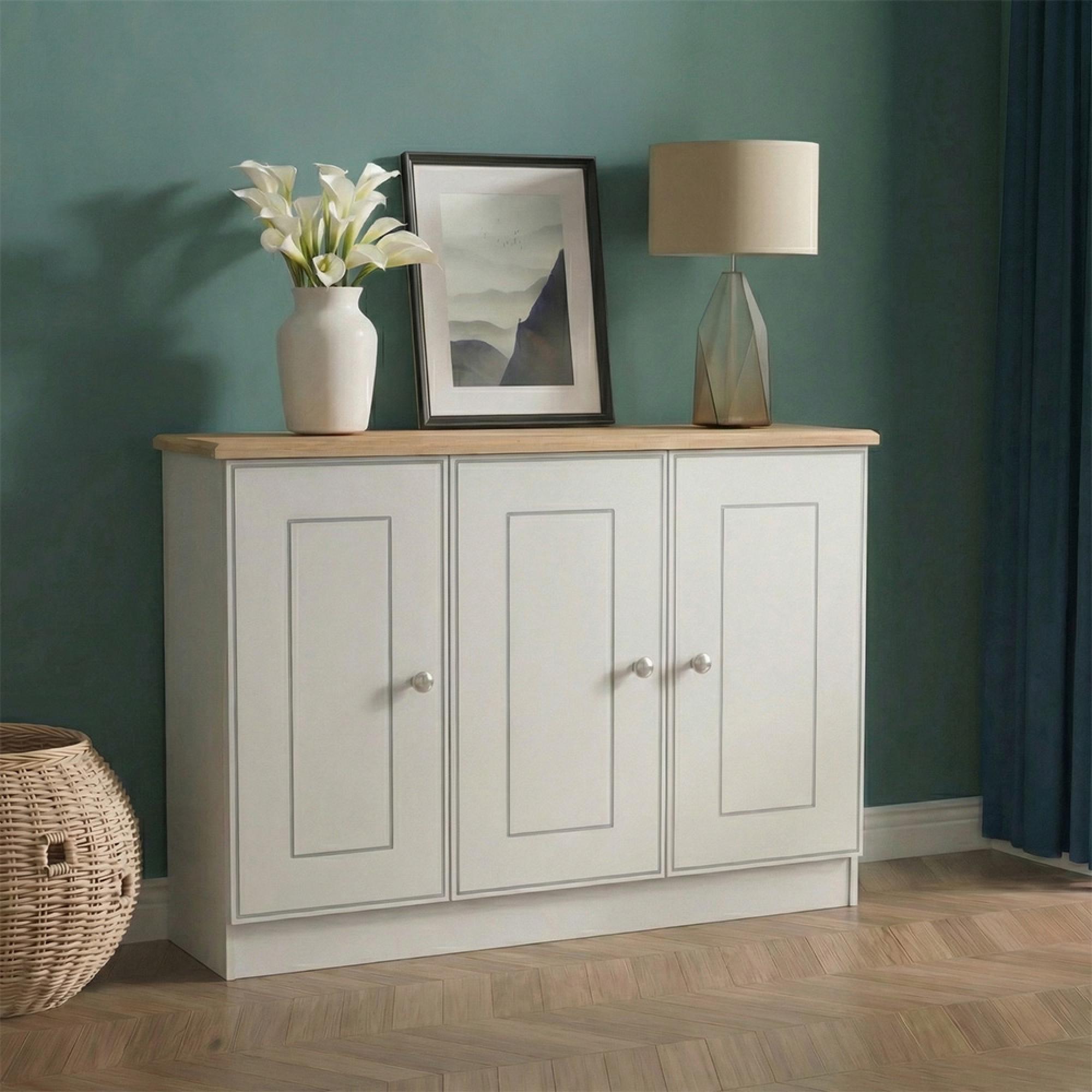Victoria Sideboard - Small - 3 Door - Grey and Riviera Oak