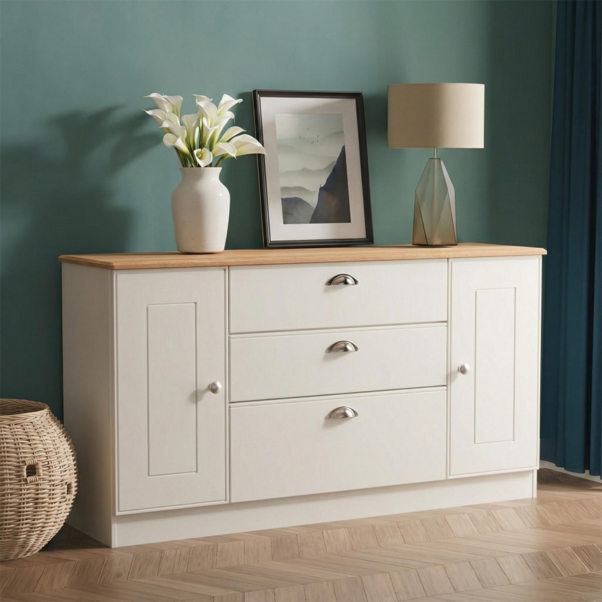 Victoria Sideboard - Wide - 2 Door - Grey and Riviera Oak