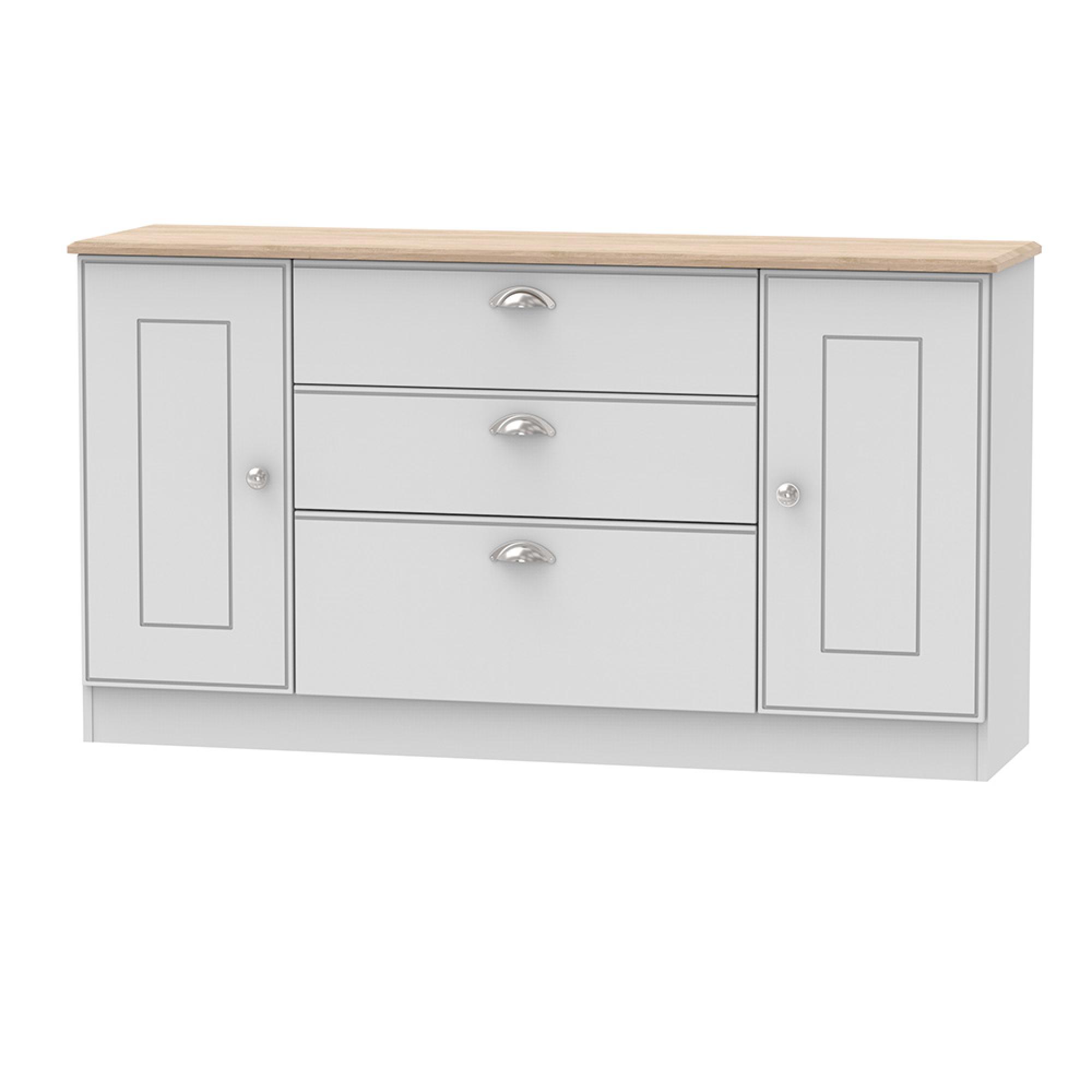 Victoria Sideboard - Wide - 2 Door - Grey and Riviera Oak