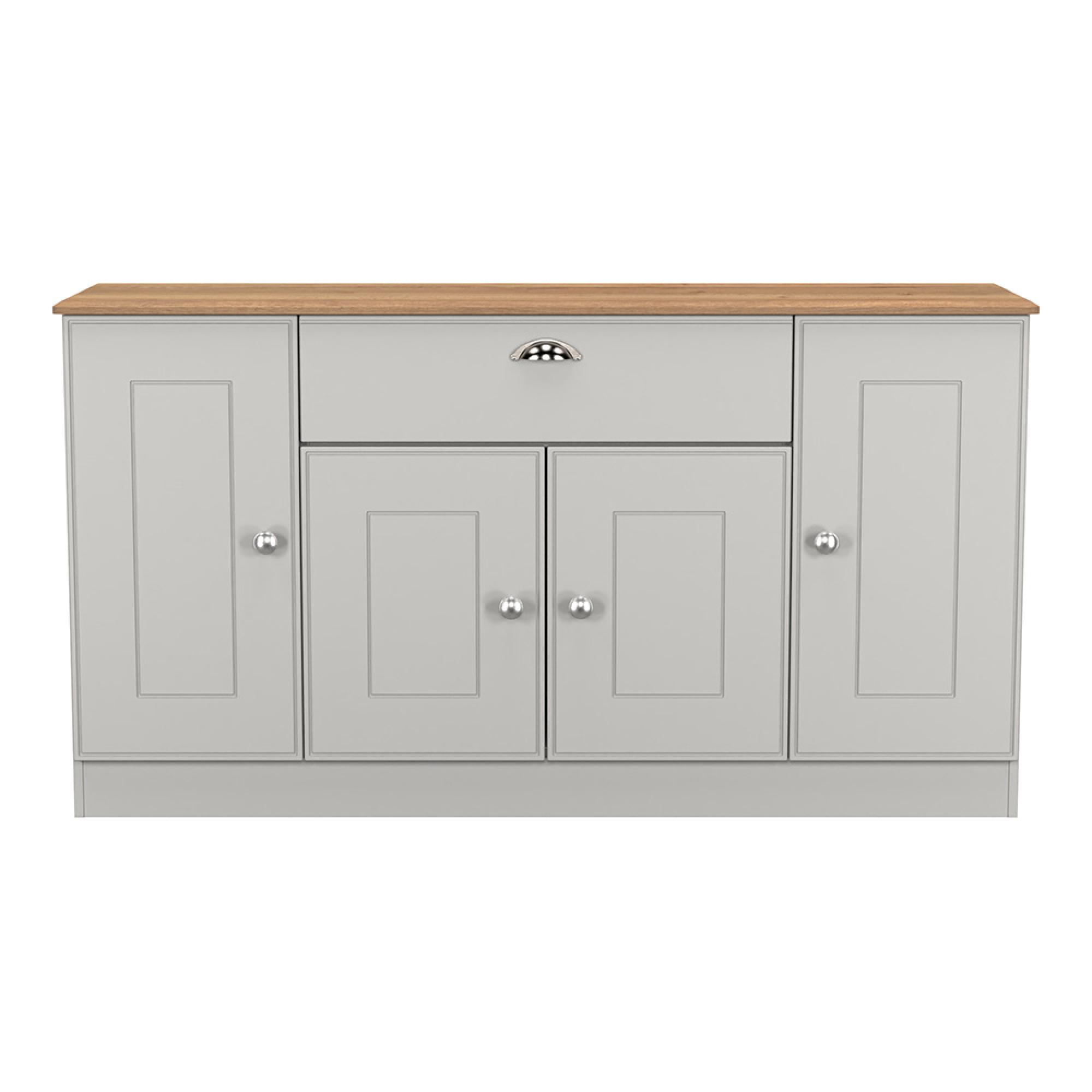 Victoria Sideboard - Wide - 4 Door - Grey and Riviera Oak