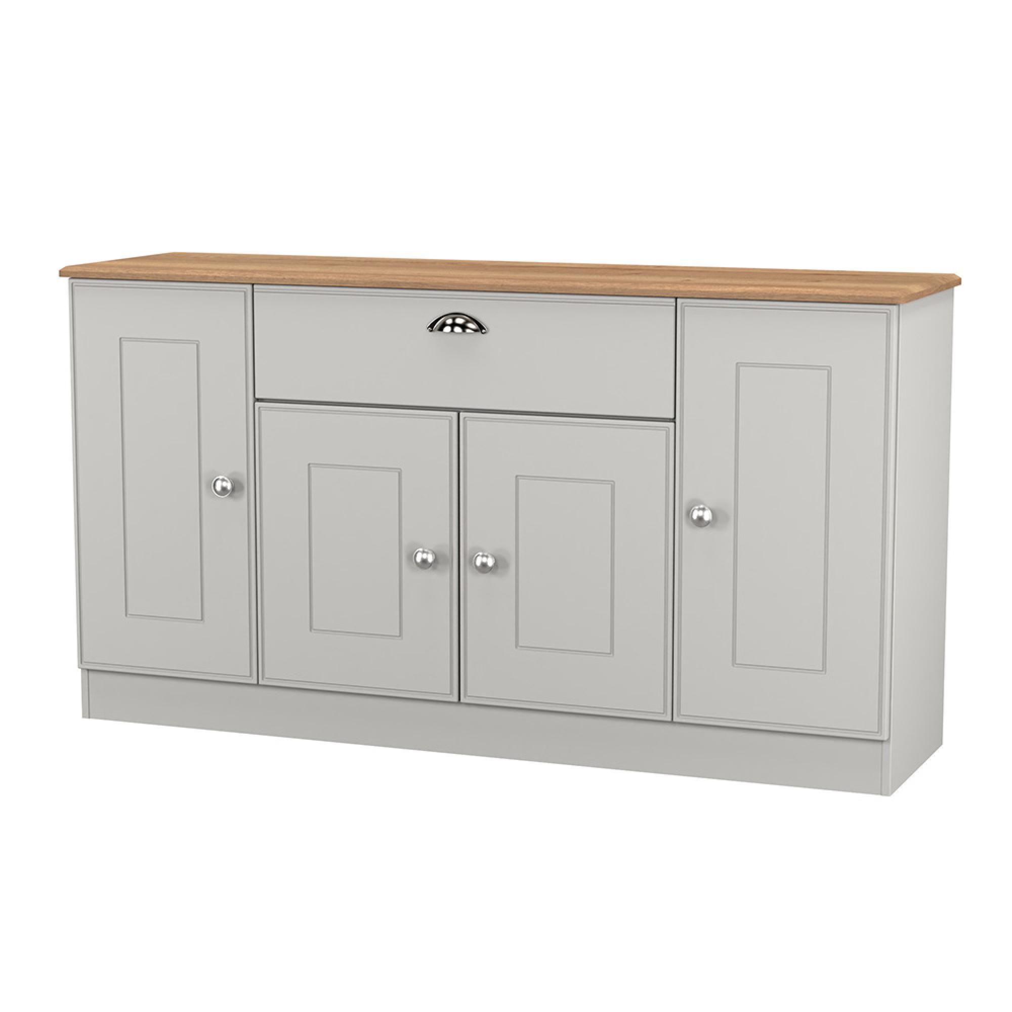 Victoria Sideboard - Wide - 4 Door - Grey and Riviera Oak