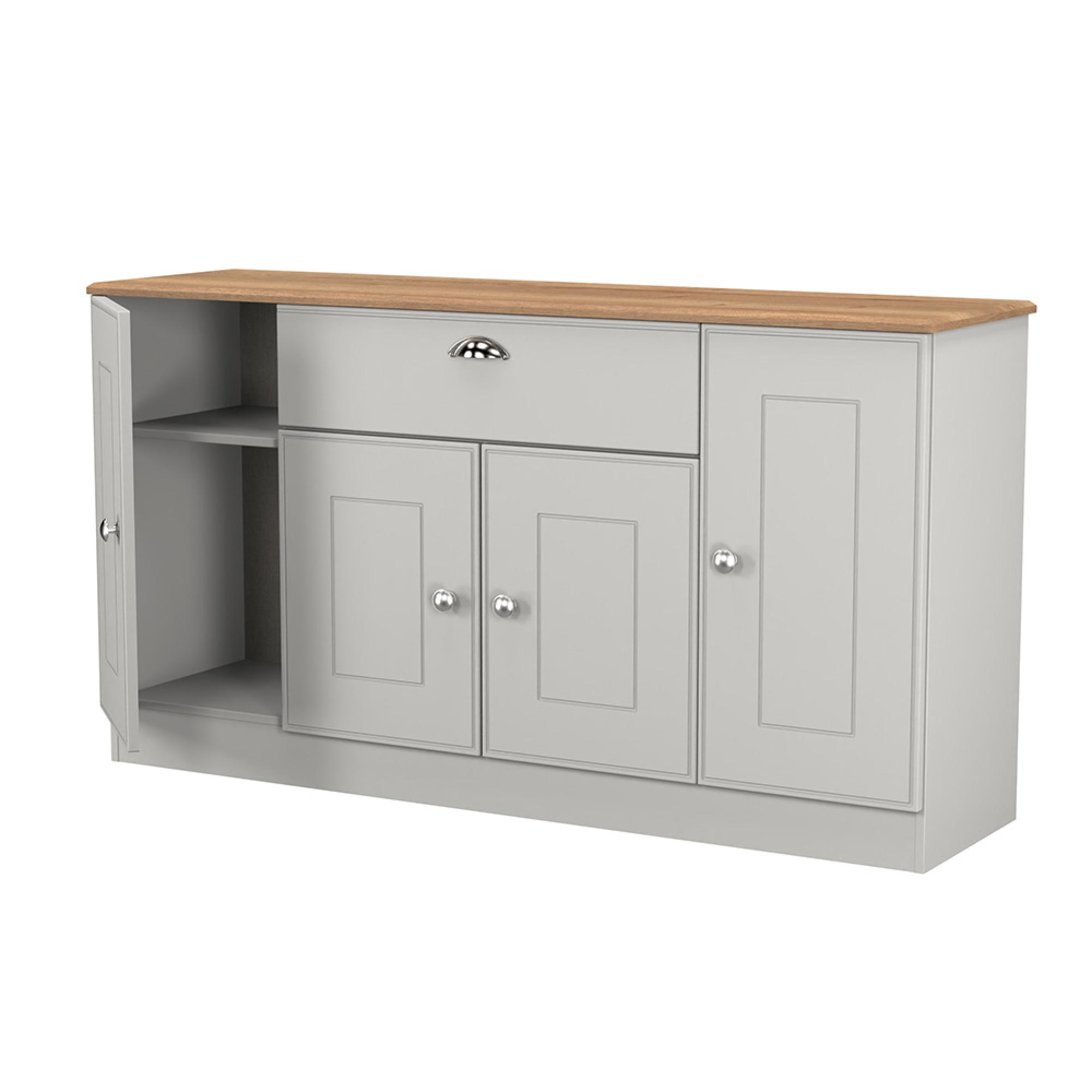 Victoria Sideboard - Wide - 4 Door - Grey and Riviera Oak