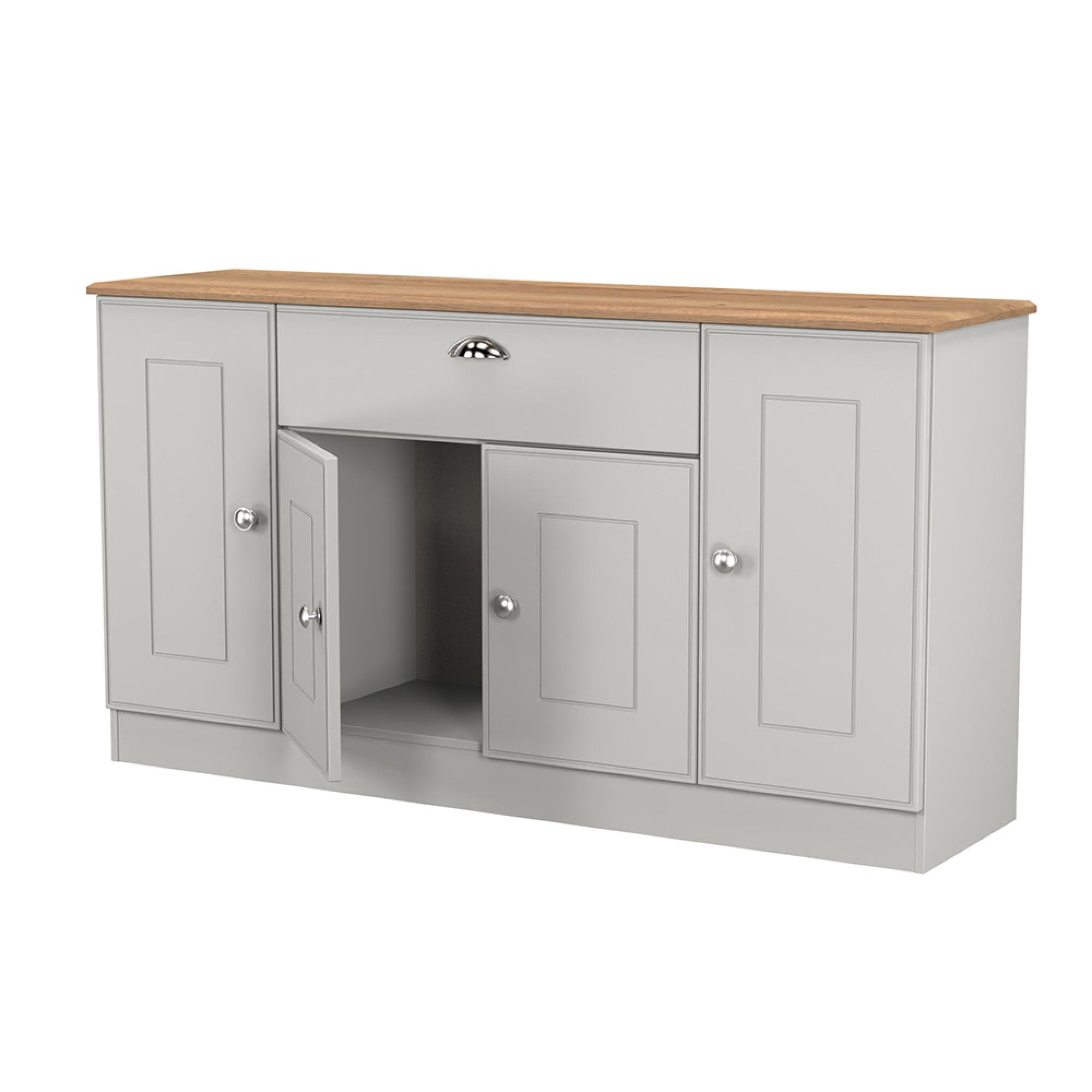 Victoria Sideboard - Wide - 4 Door - Grey and Riviera Oak