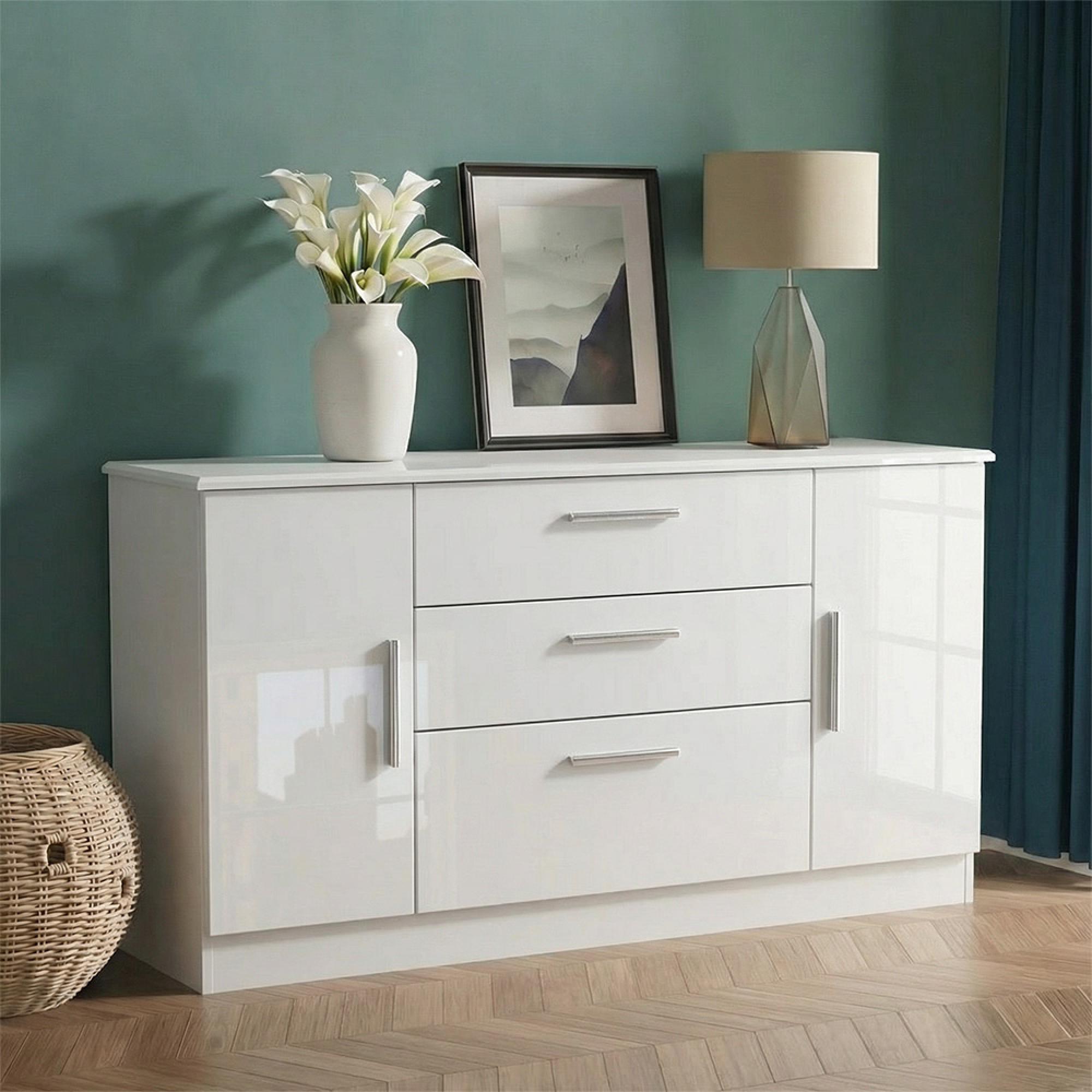 Knightsbridge Sideboard - Wide - 2 Door - White Gloss