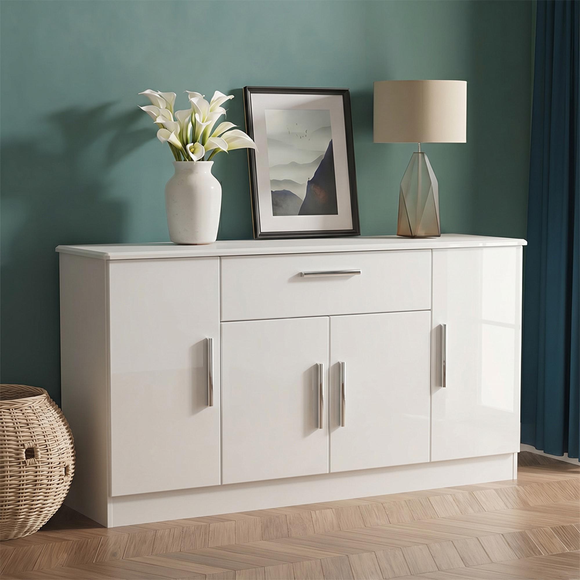 Knightsbridge Sideboard - Wide - 4 Door - White Gloss