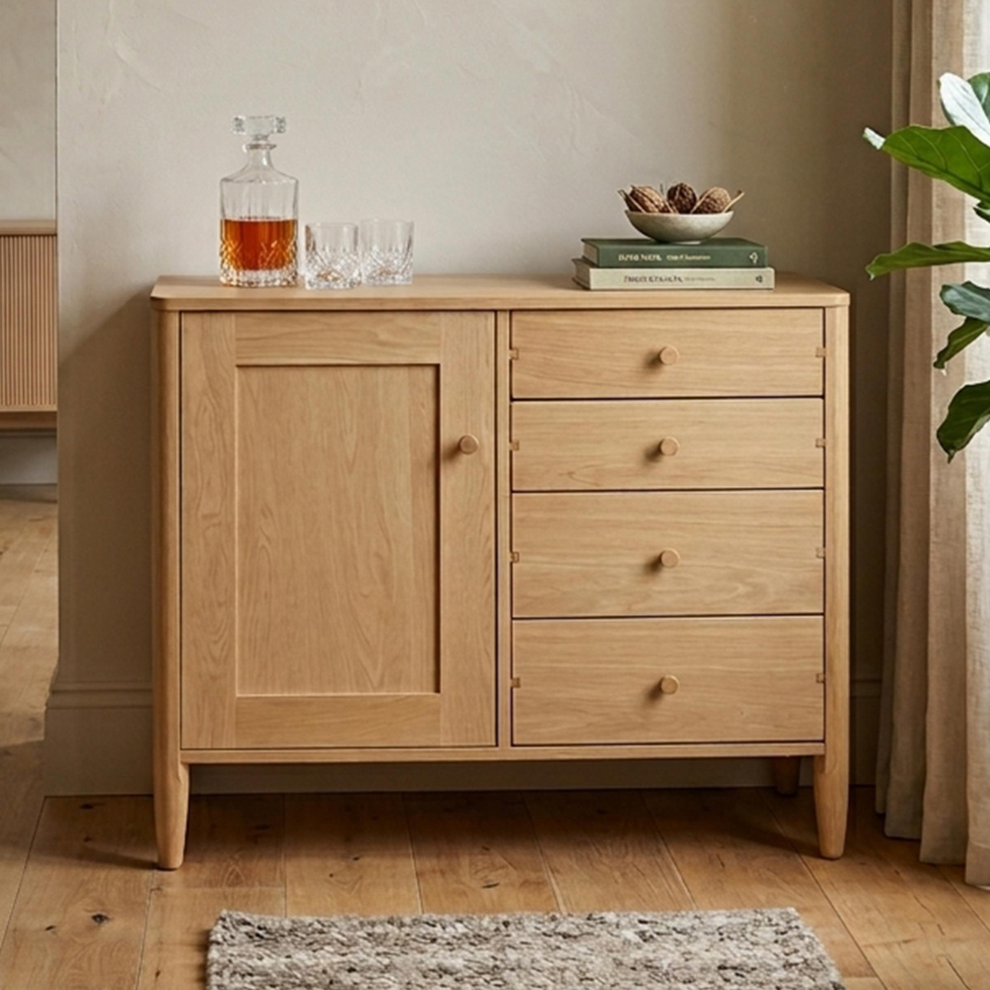 Clearance - Capena Small Sideboard - 1 Door 4 Drawer - Oak - A569