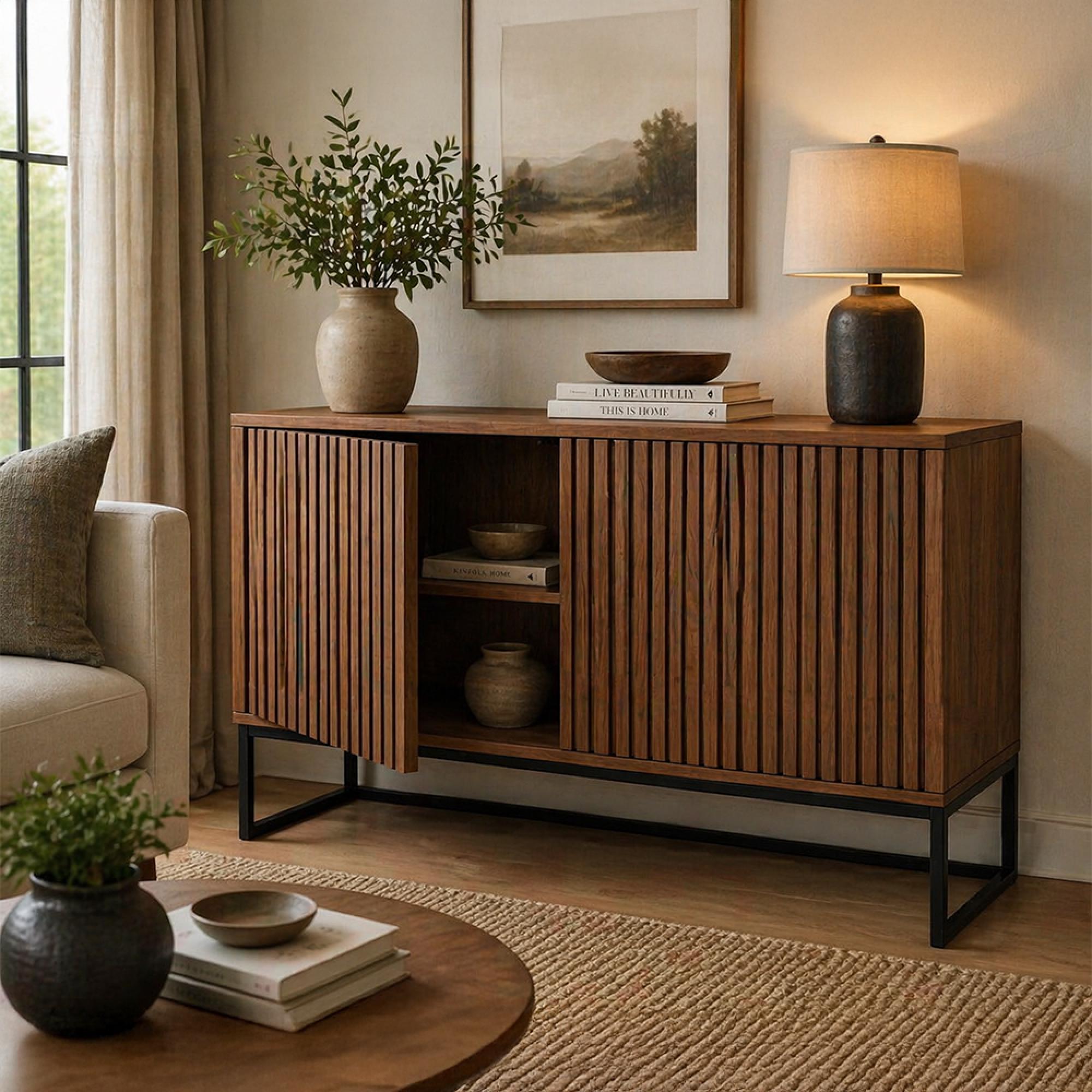 Timo Sideboard - 2 Door - Medium - with Slatted Front - Oiled Walnut - Variation Available