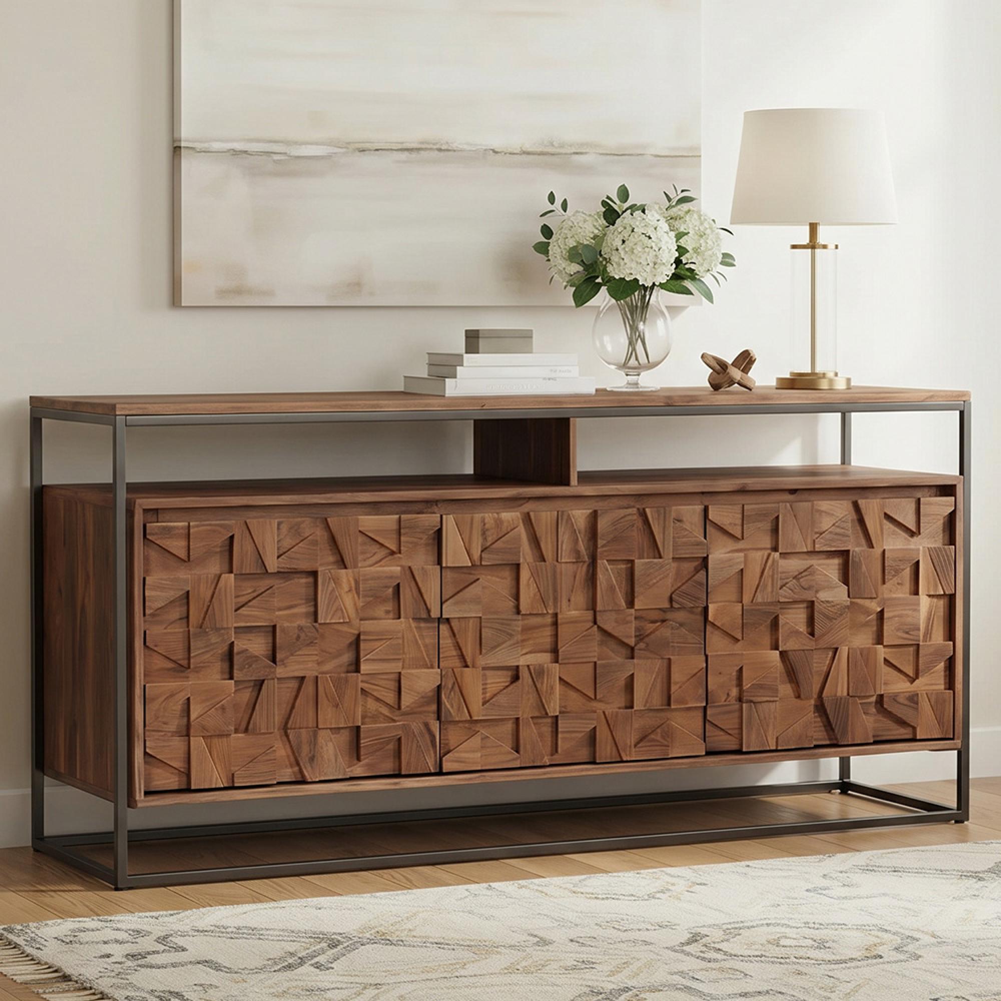 Axis Acacia Wood Sideboard - 3 Door - Geometric - Large - 175cm
