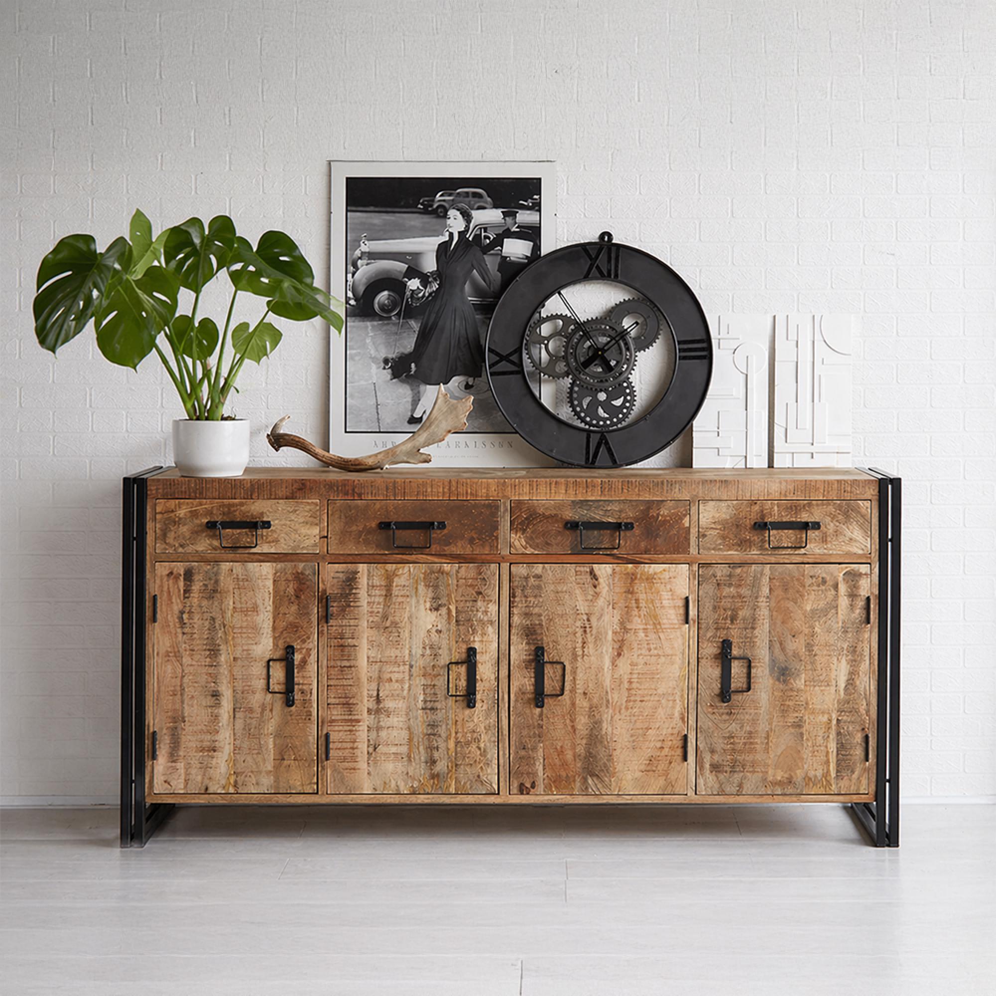 Cosmo Sideboard - 4 Door 4 Drawer - Extra Large - Industrial Style - Wooden and Metal