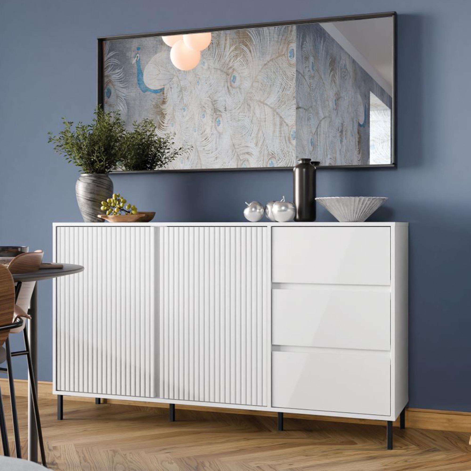 Avenale Sideboard - 2 Door - 3 Drawer - Medium - Alpine White High Gloss