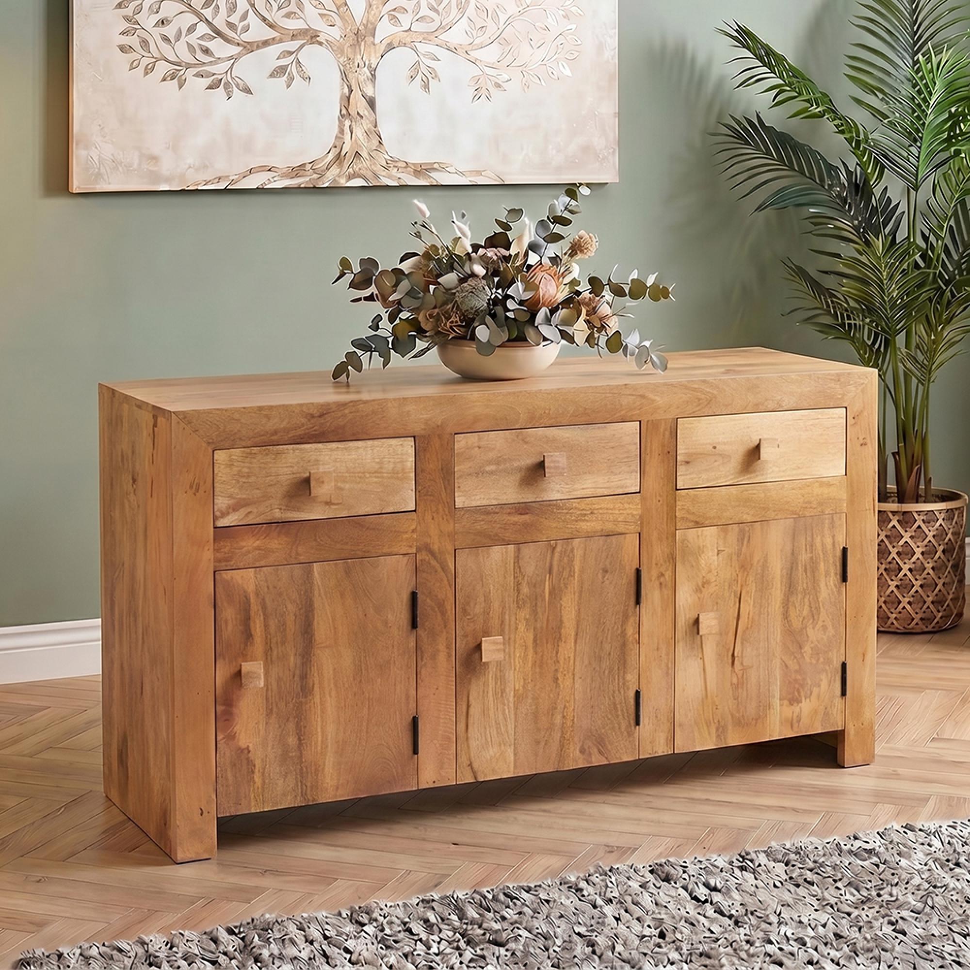 Dakota Sideboard - 3 Door 3 Drawer - Medium - Light Mango Wood