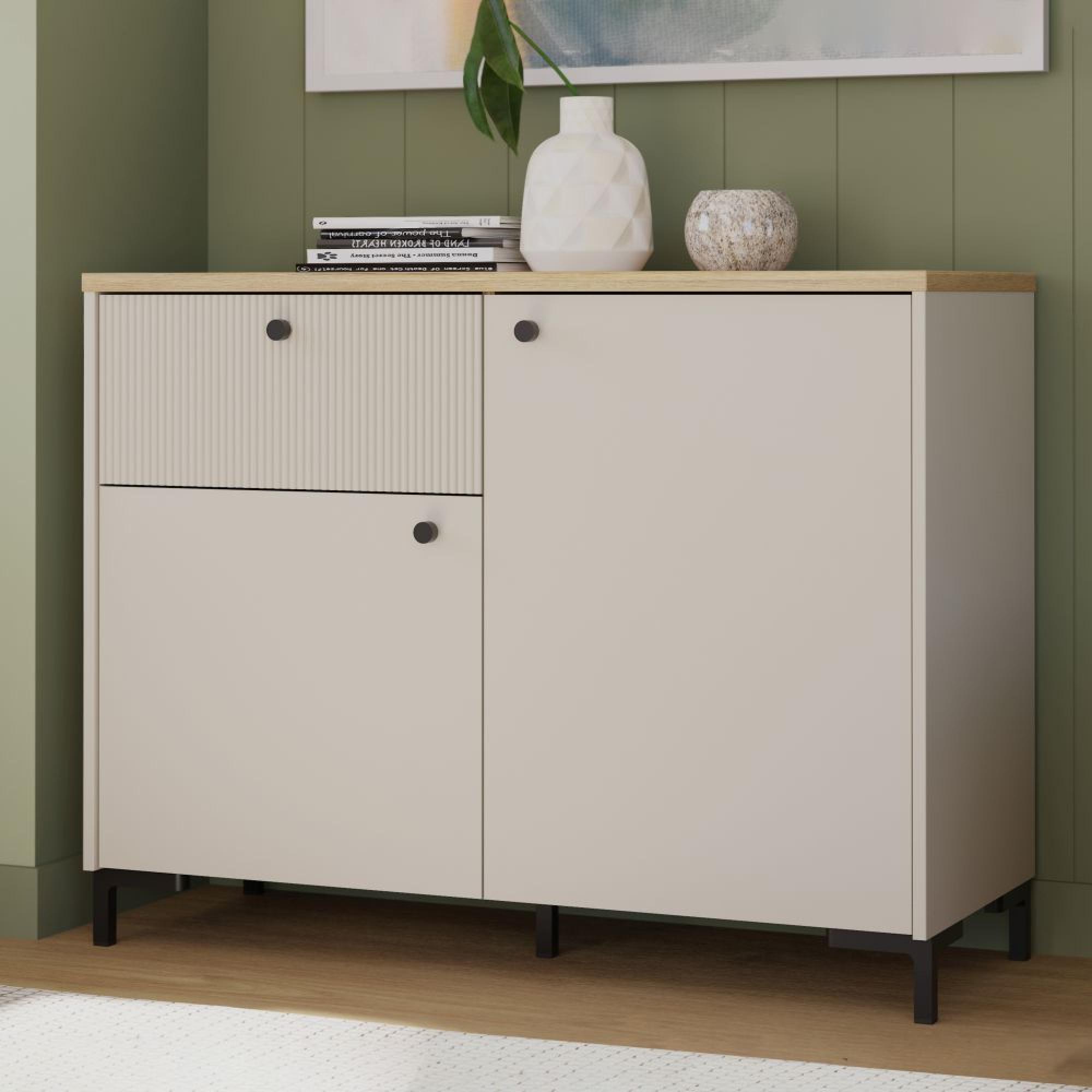 Bixbite Sideboard - 2 Door - 1 Drawer - Small - Fluted - Light Oak and Sand