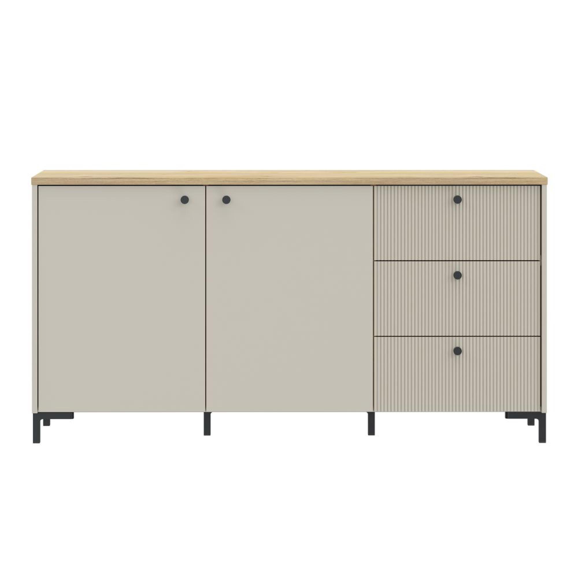 Bixbite Sideboard - 2 Door - 3 Drawer - Medium - Fluted - Light Oak and Sand