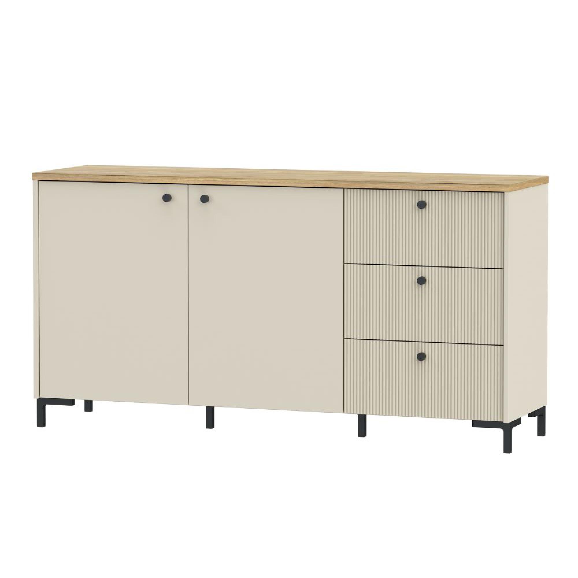 Bixbite Sideboard - 2 Door - 3 Drawer - Medium - Fluted - Light Oak and Sand