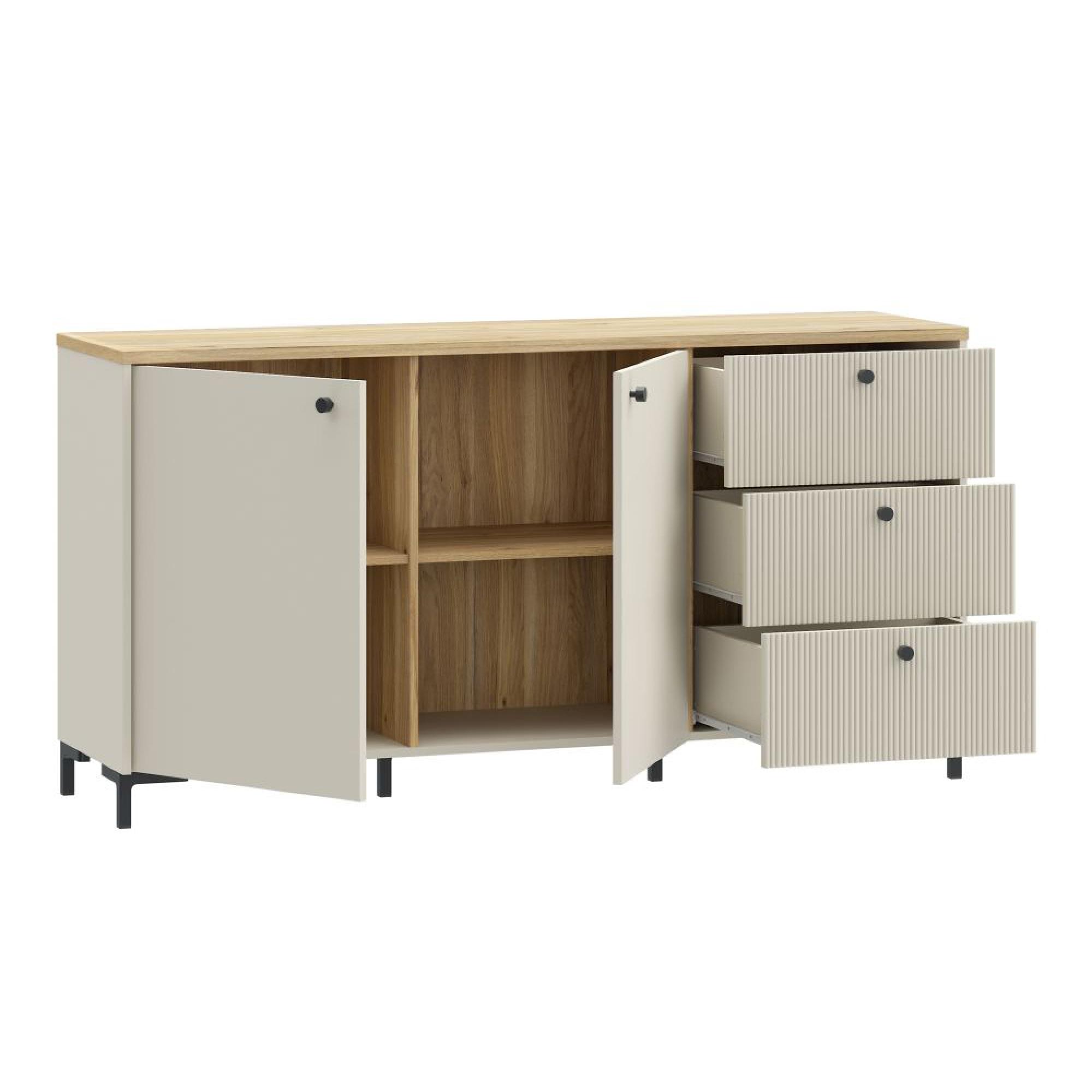 Bixbite Sideboard - 2 Door - 3 Drawer - Medium - Fluted - Light Oak and Sand