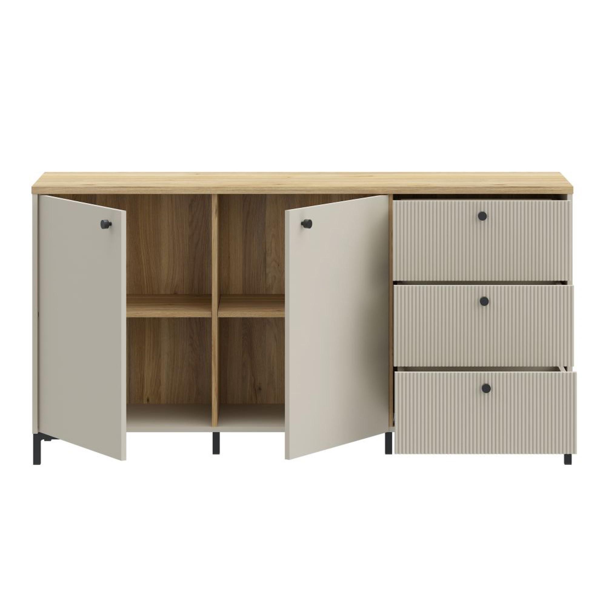 Bixbite Sideboard - 2 Door - 3 Drawer - Medium - Fluted - Light Oak and Sand