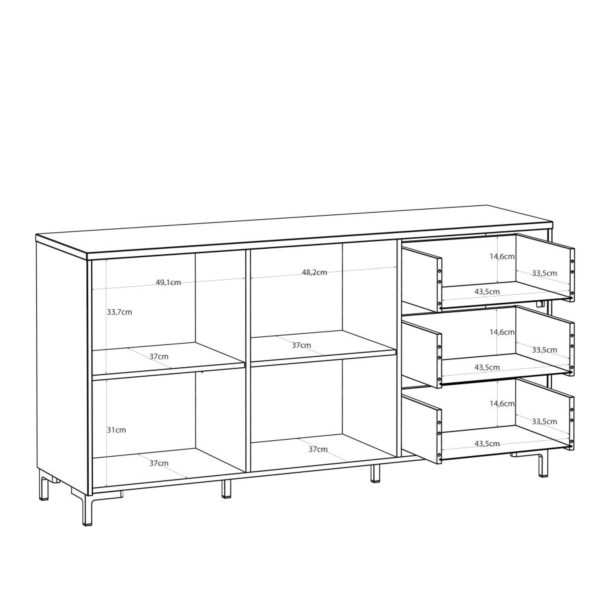 Bixbite Sideboard - 2 Door - 3 Drawer - Medium - Fluted - Light Oak and Sand