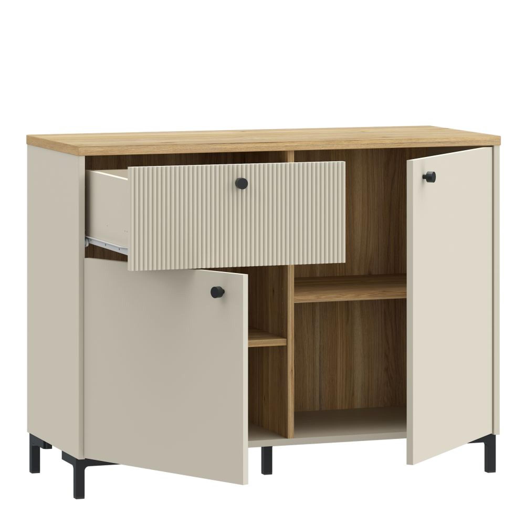Bixbite Sideboard - 2 Door - 1 Drawer - Small - Fluted - Light Oak and Sand