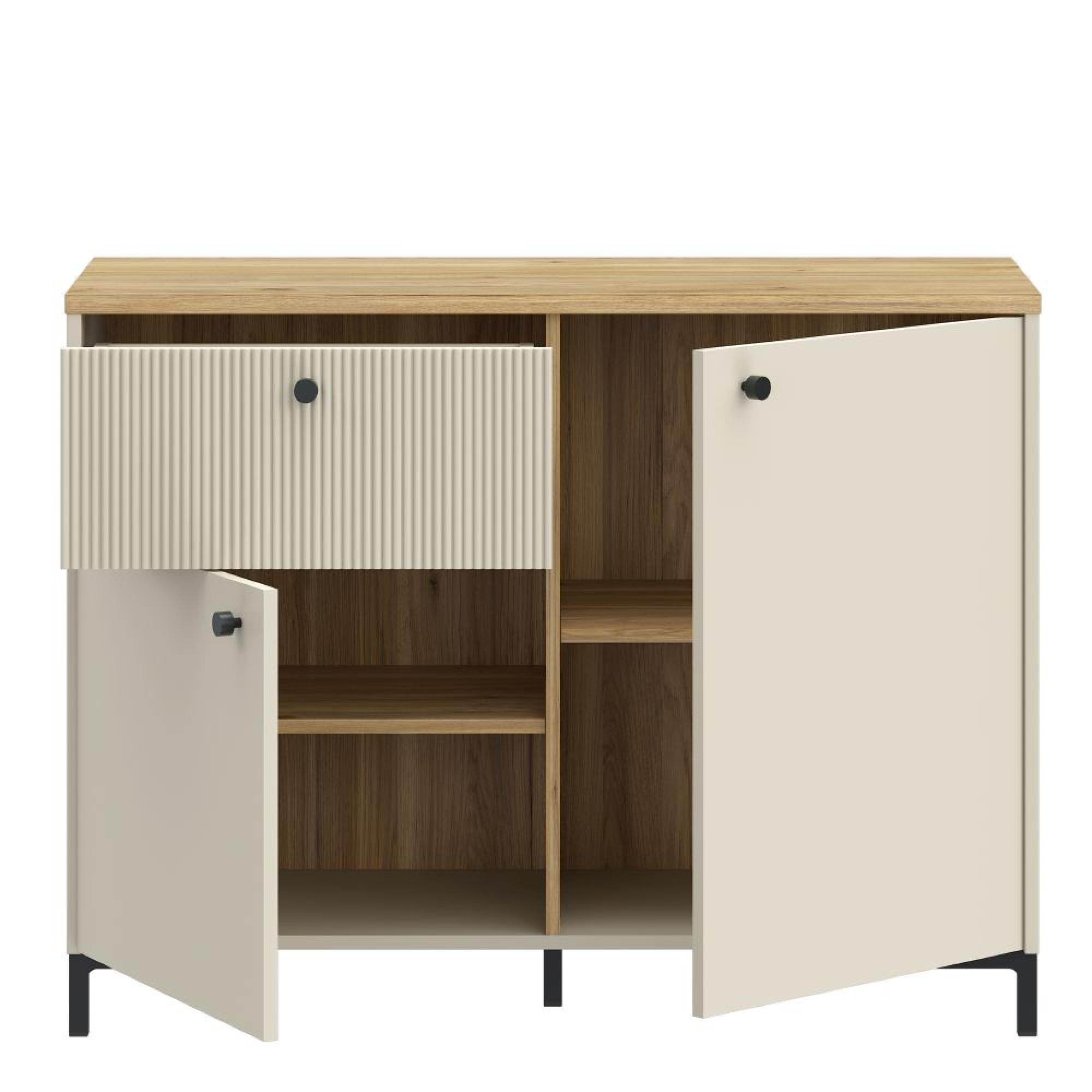Bixbite Sideboard - 2 Door - 1 Drawer - Small - Fluted - Light Oak and Sand